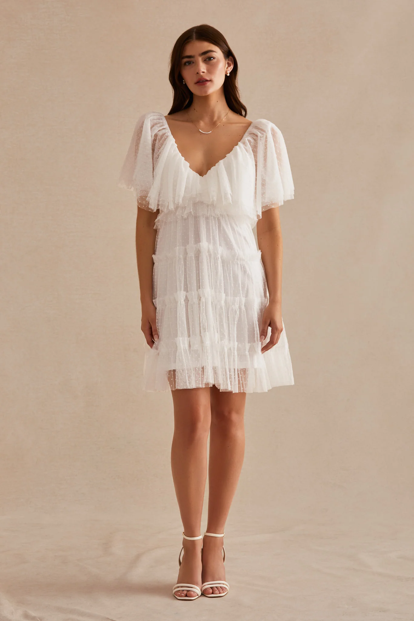Jenn Mesh Tiered Mini Dress - White