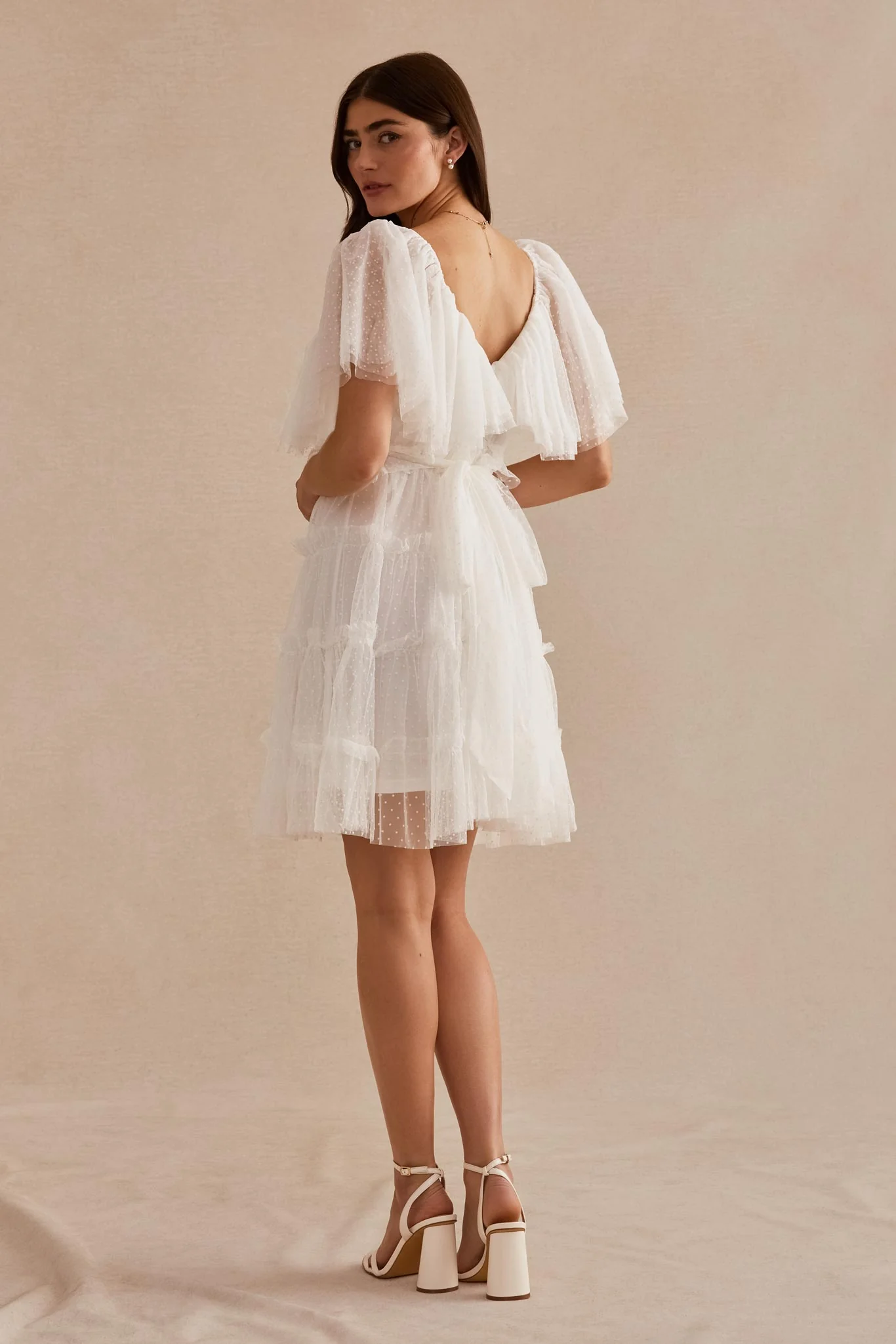 Jenn Mesh Tiered Mini Dress - White - Image 5