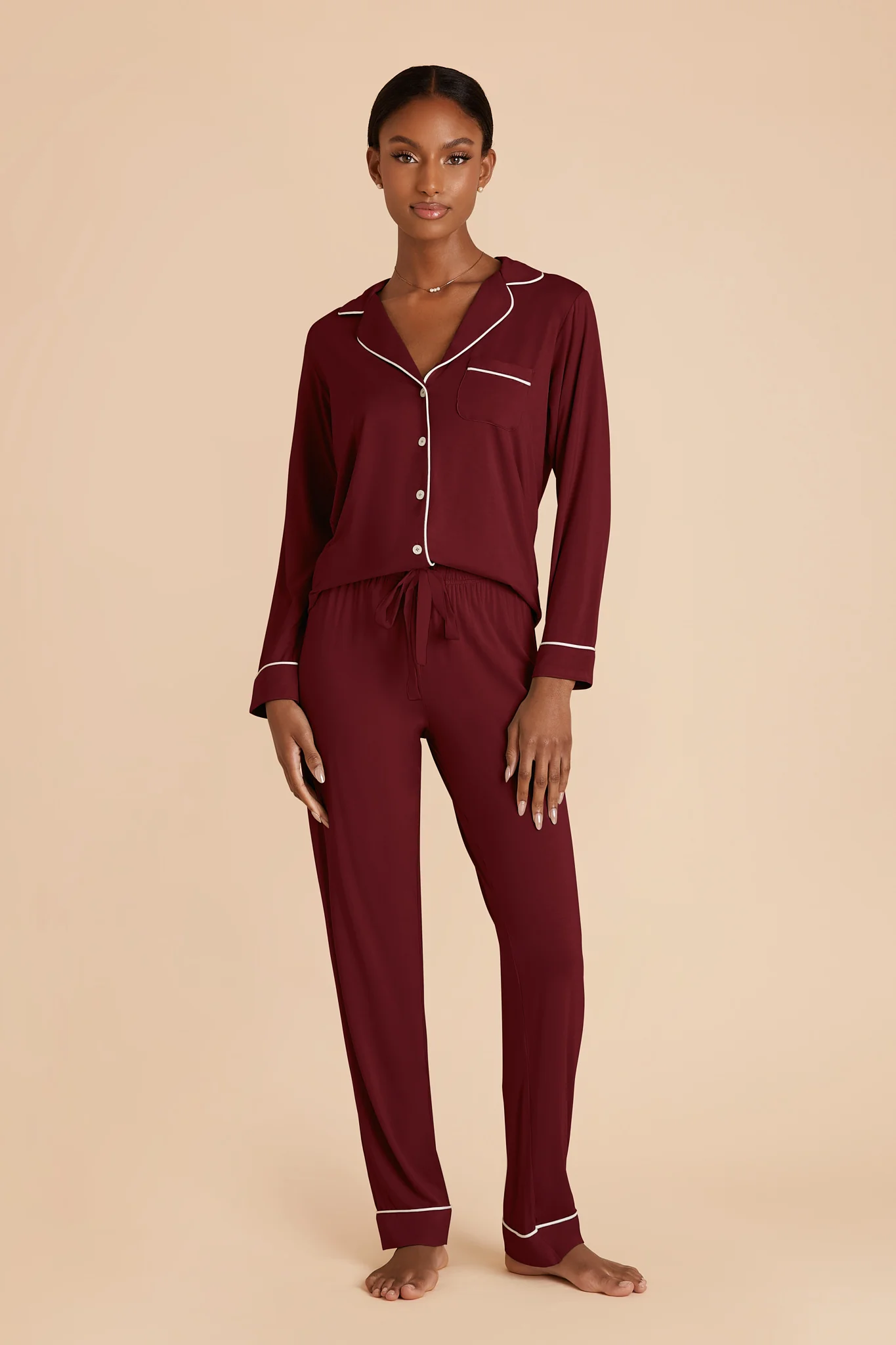 Jenna Bamboo Pajama Set - Cabernet - Image 2