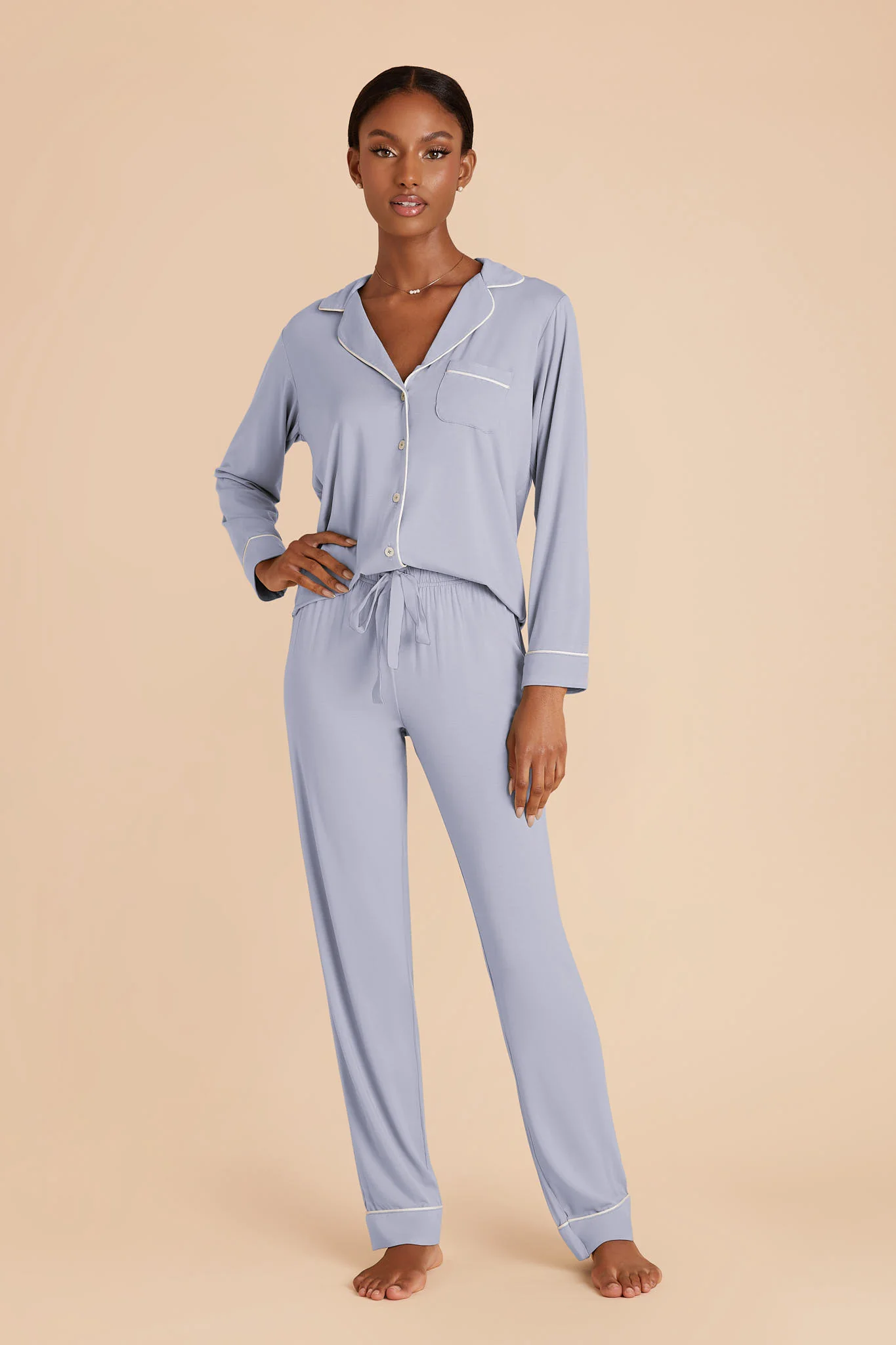 Jenna Bamboo Pajama Set - Dusty Blue - Image 2