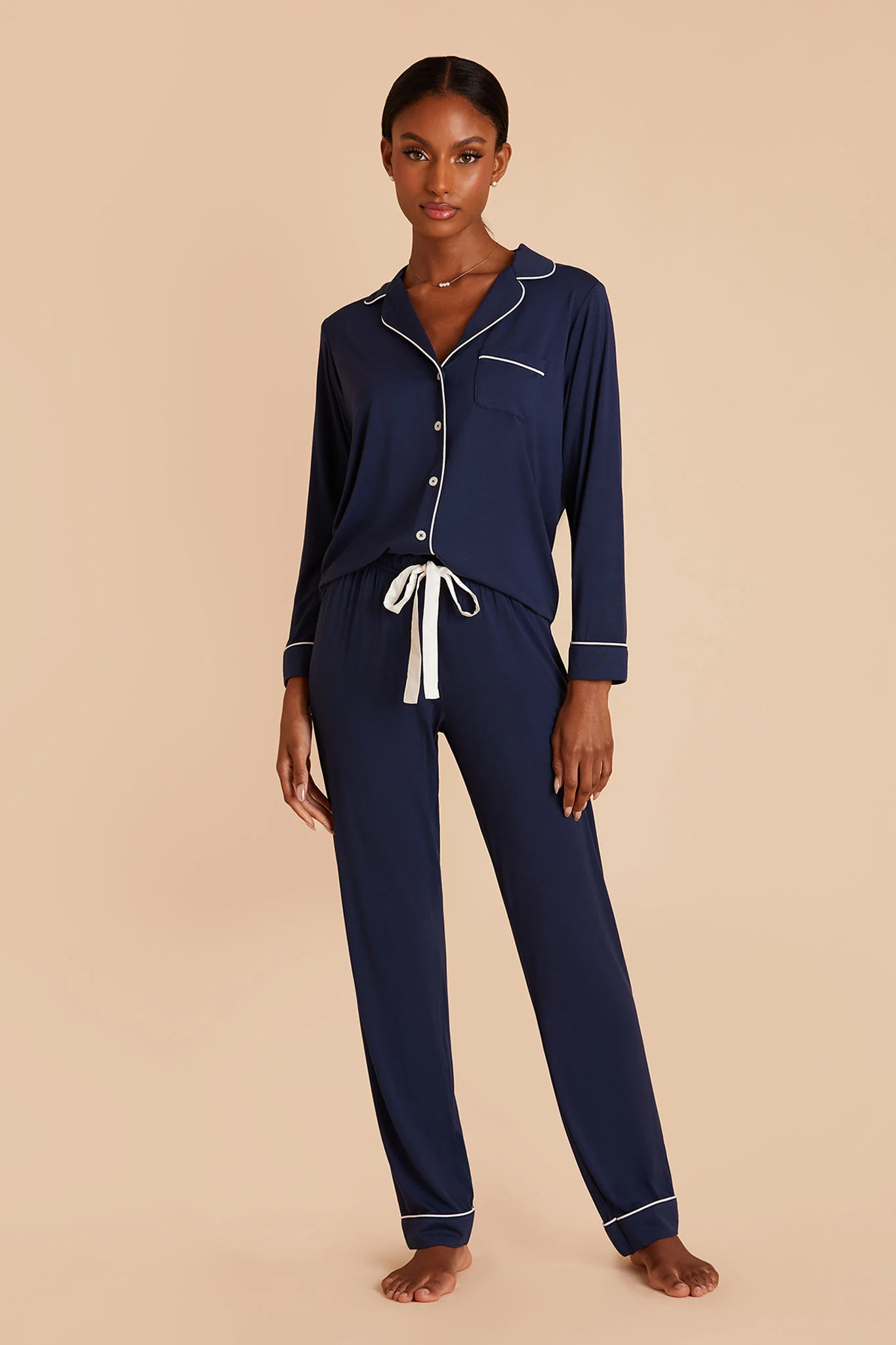 Jenna Bamboo Pajama Set - Navy - Image 3