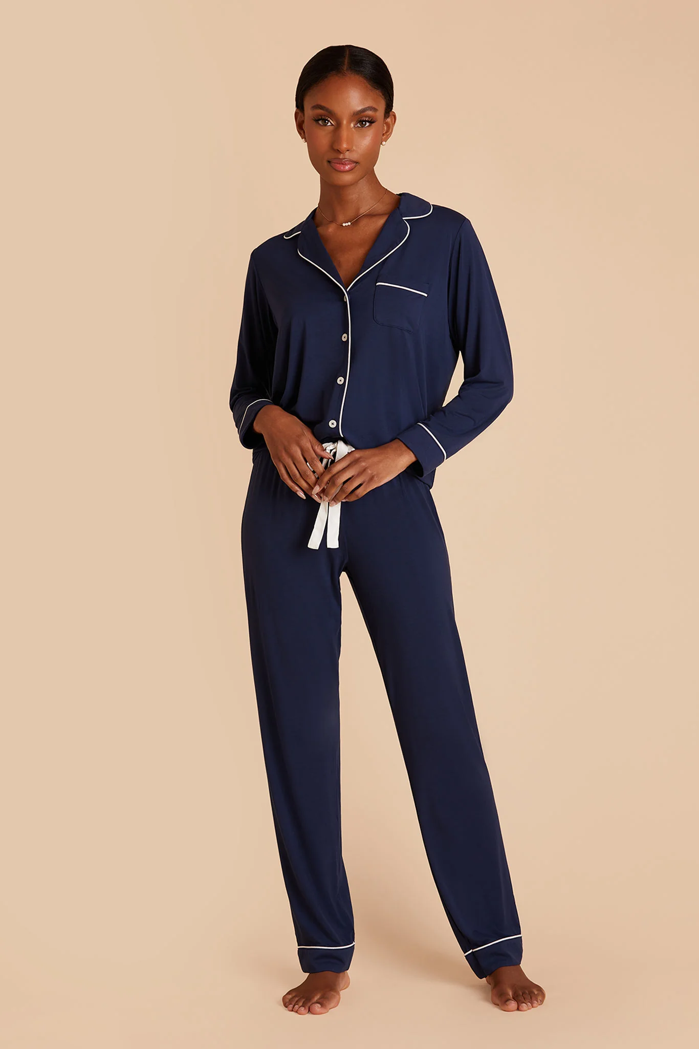 Jenna Bamboo Pajama Set - Navy - Image 4