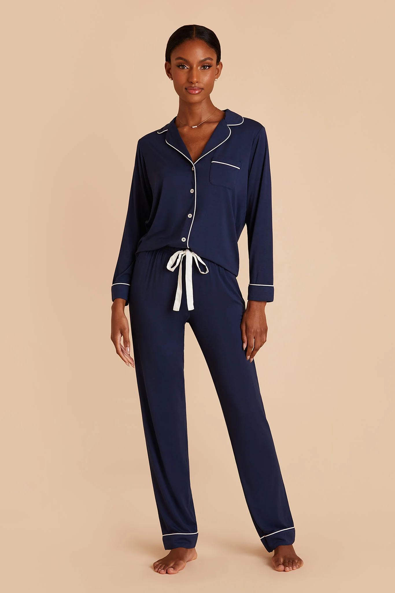 Jenna Bamboo Pajama Set - Navy - Image 5