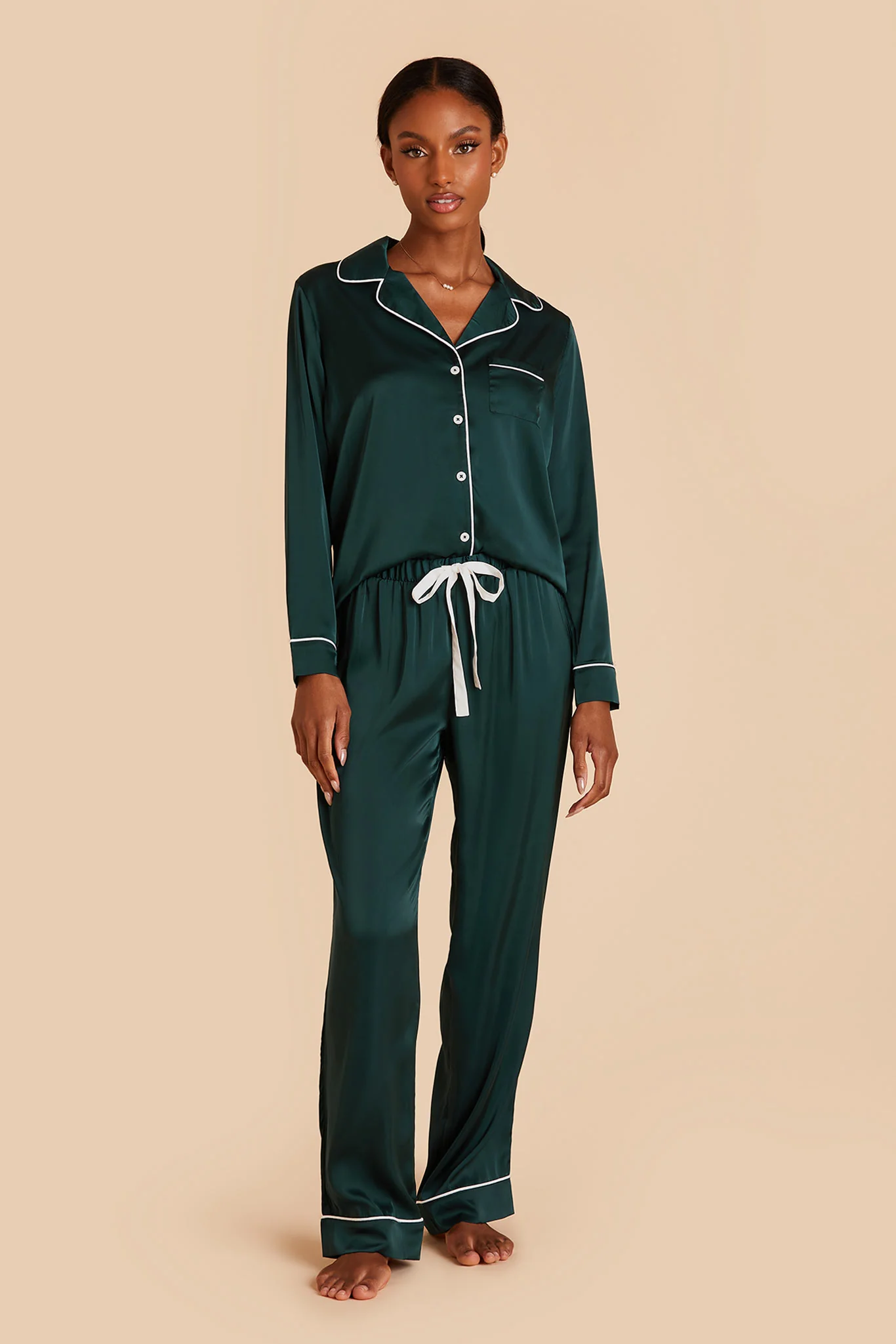 Jenna Matte Satin Pajama Set - Emerald