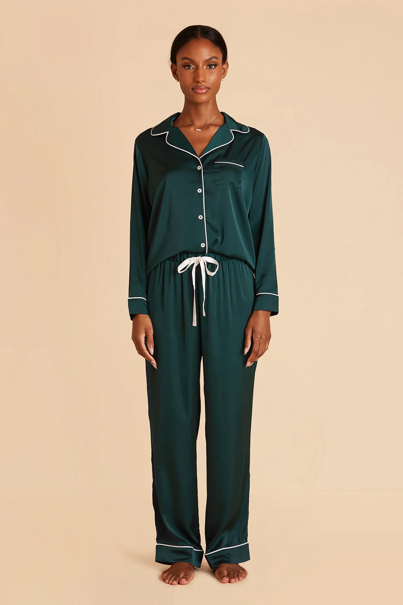 Jenna Matte Satin Pajama Set - Emerald - Image 4