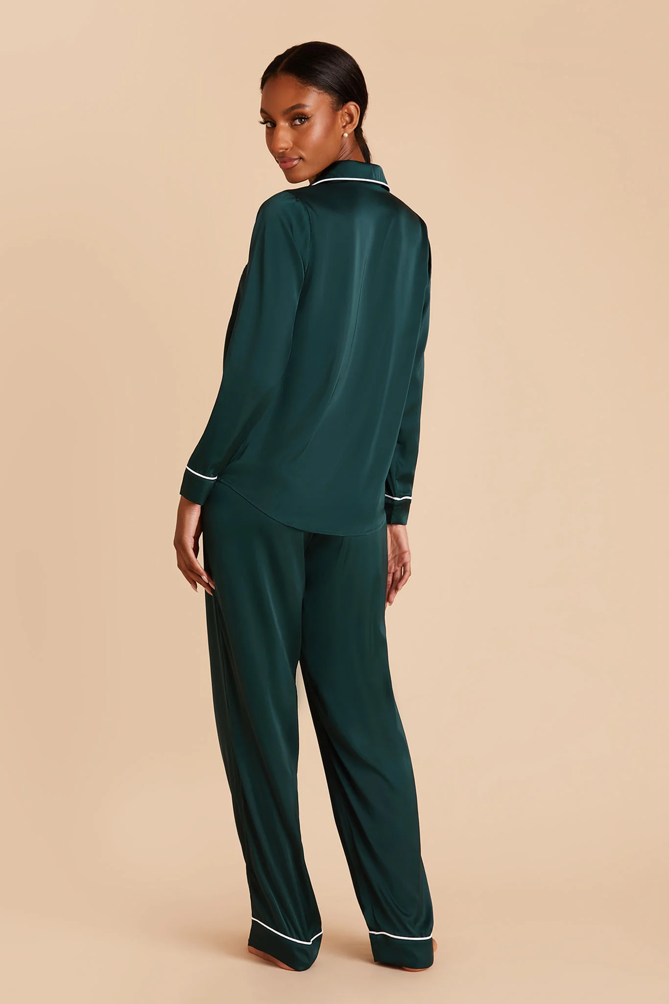 Jenna Matte Satin Pajama Set - Emerald - Image 6