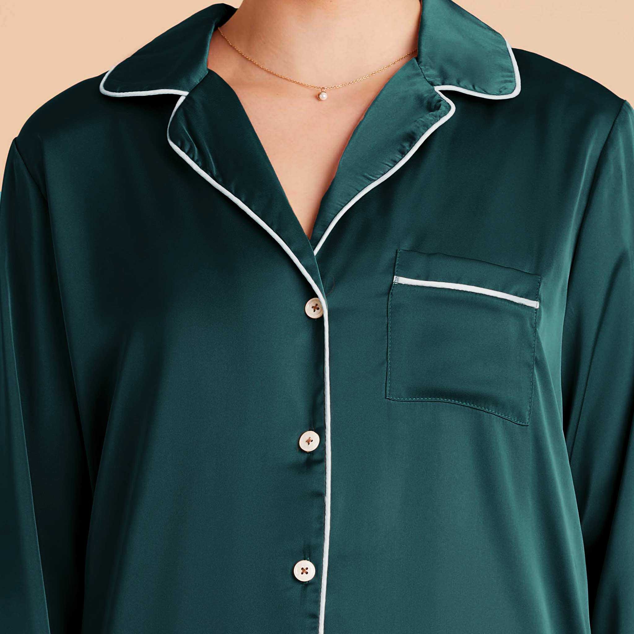 Jenna Matte Satin Pajama Set - Emerald - Image 8
