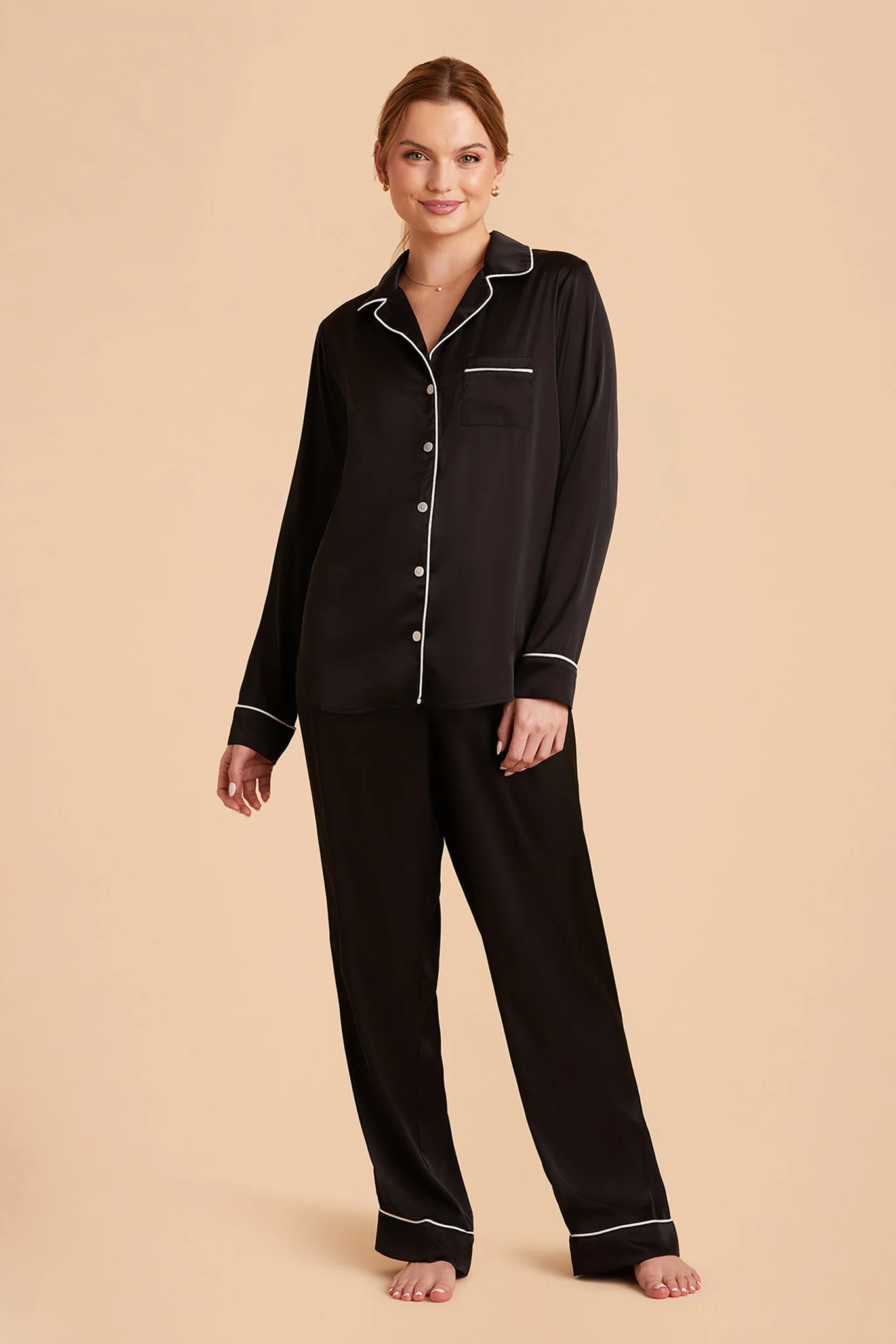 Jenna Matte Satin Pajama Set - Black
