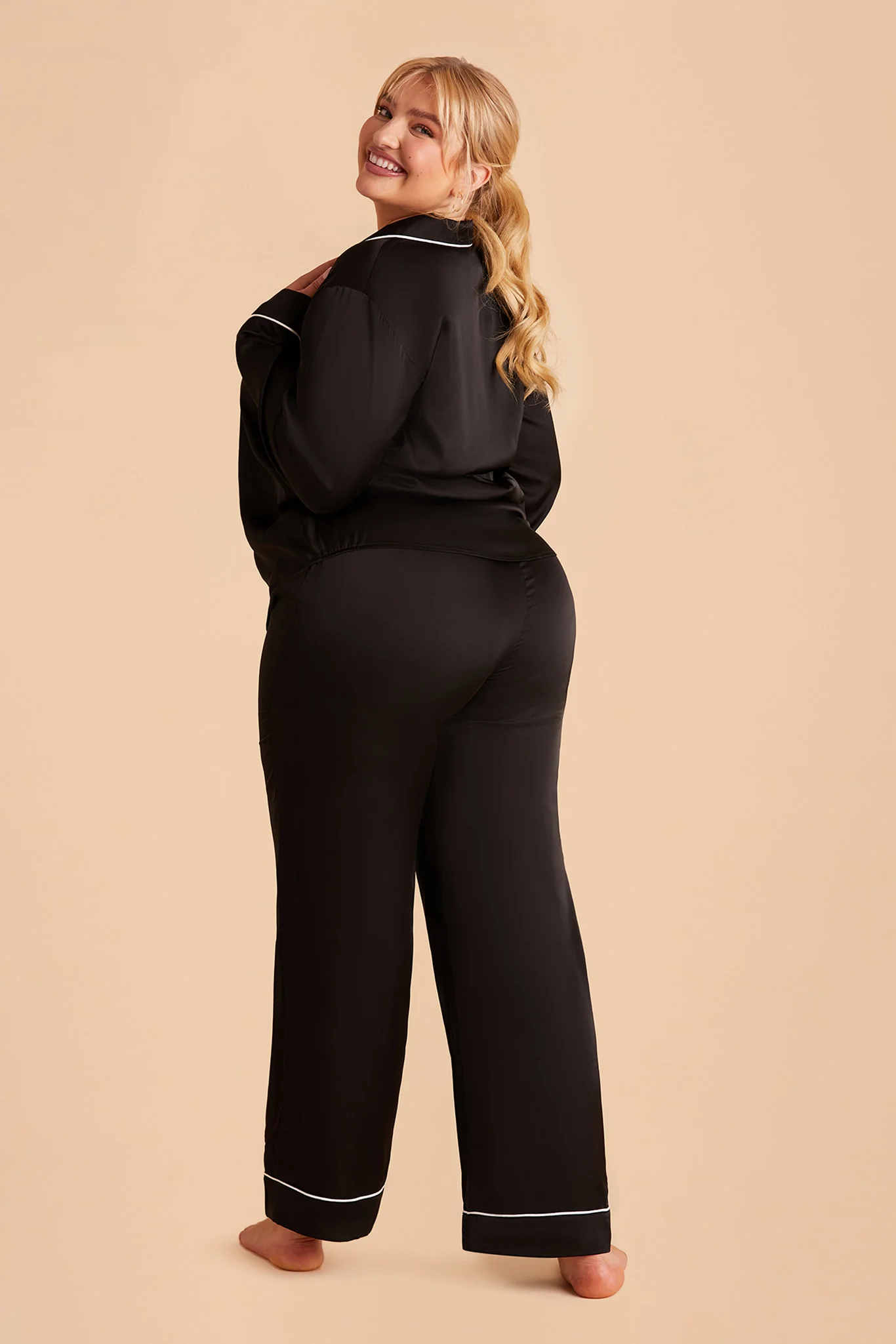 Jenna Matte Satin Pajama Set - Black - Image 11