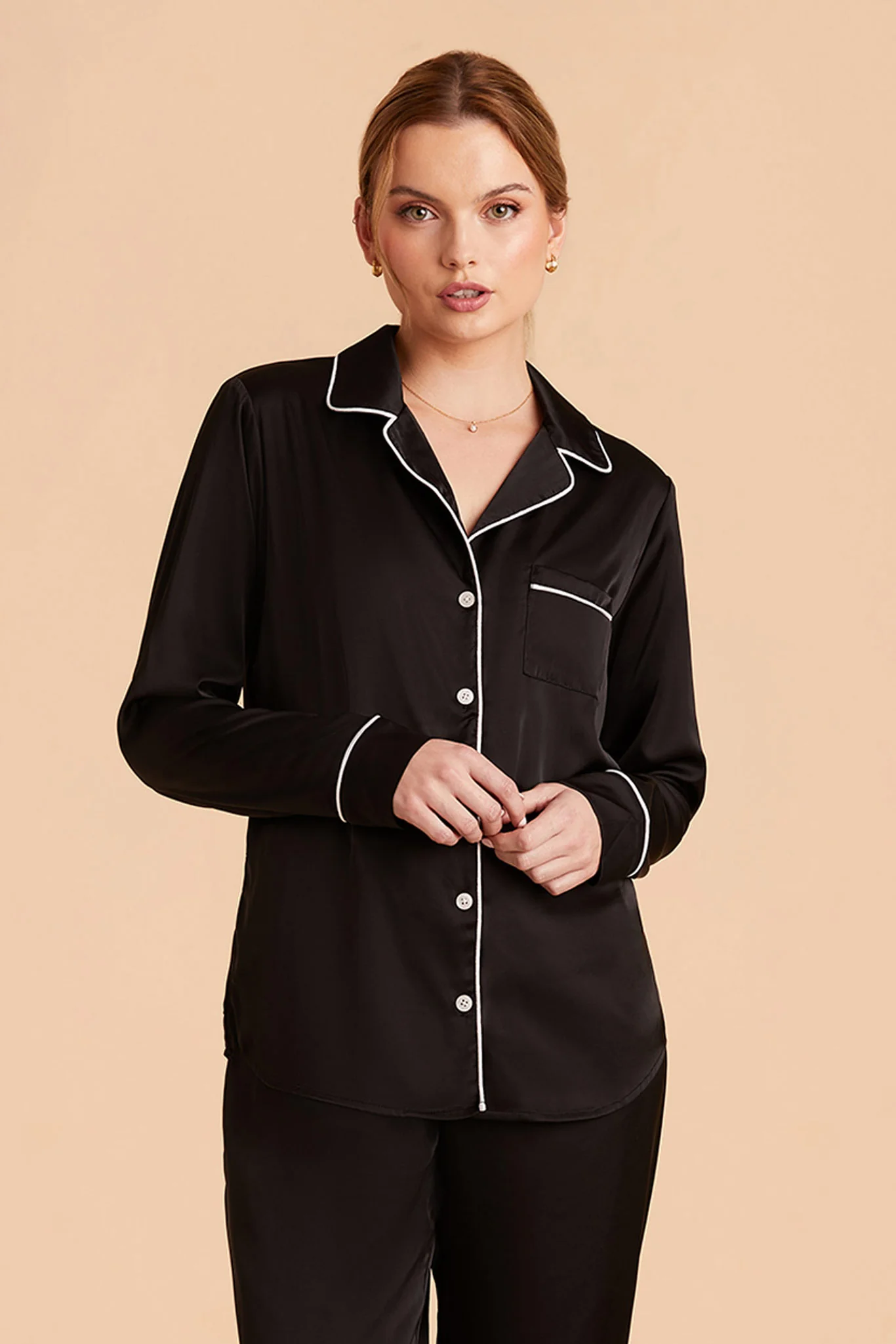 Jenna Matte Satin Pajama Set - Black - Image 3