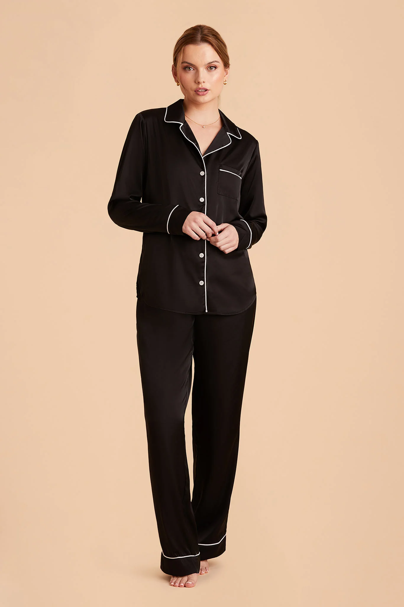Jenna Matte Satin Pajama Set - Black - Image 4