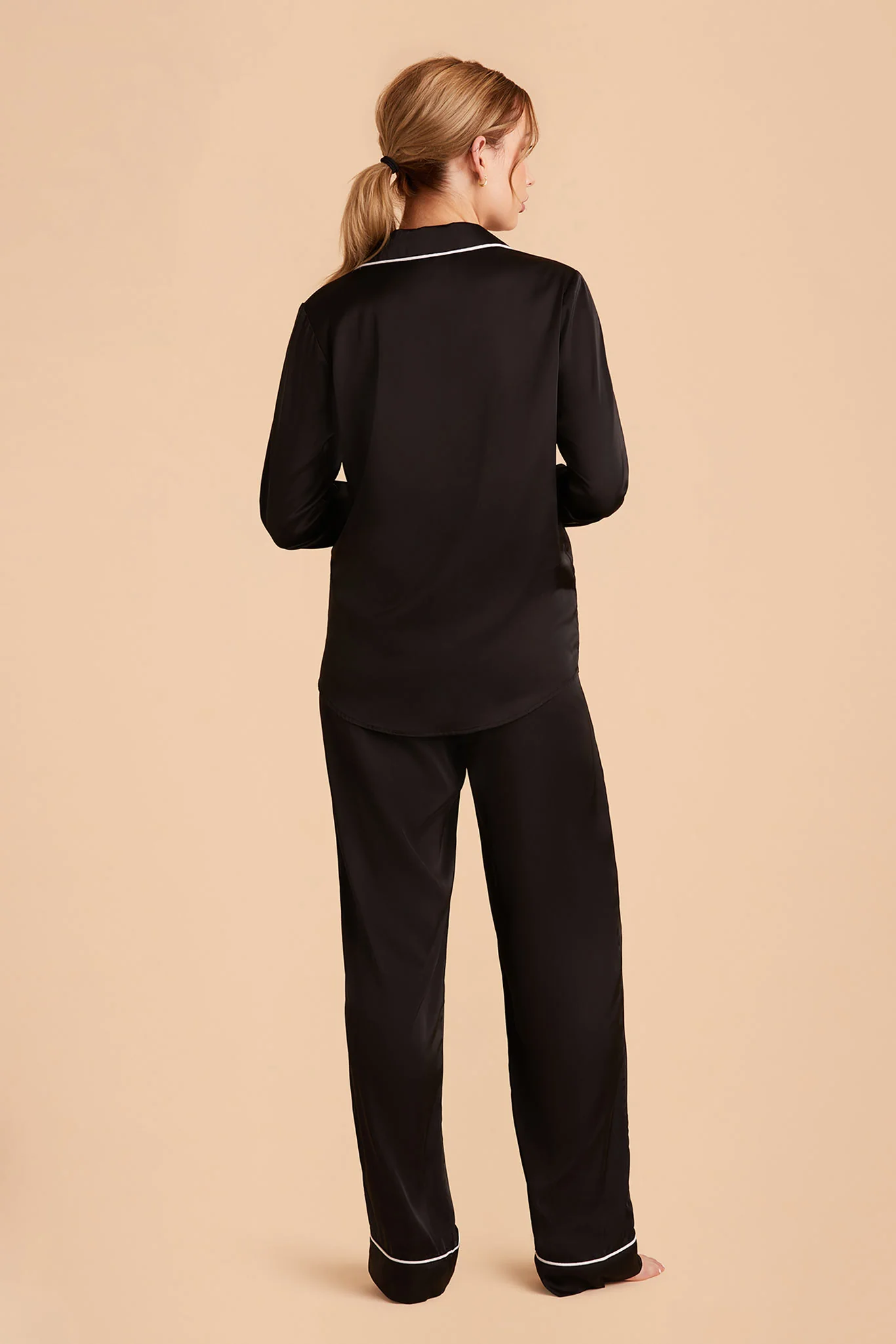 Jenna Matte Satin Pajama Set - Black - Image 9