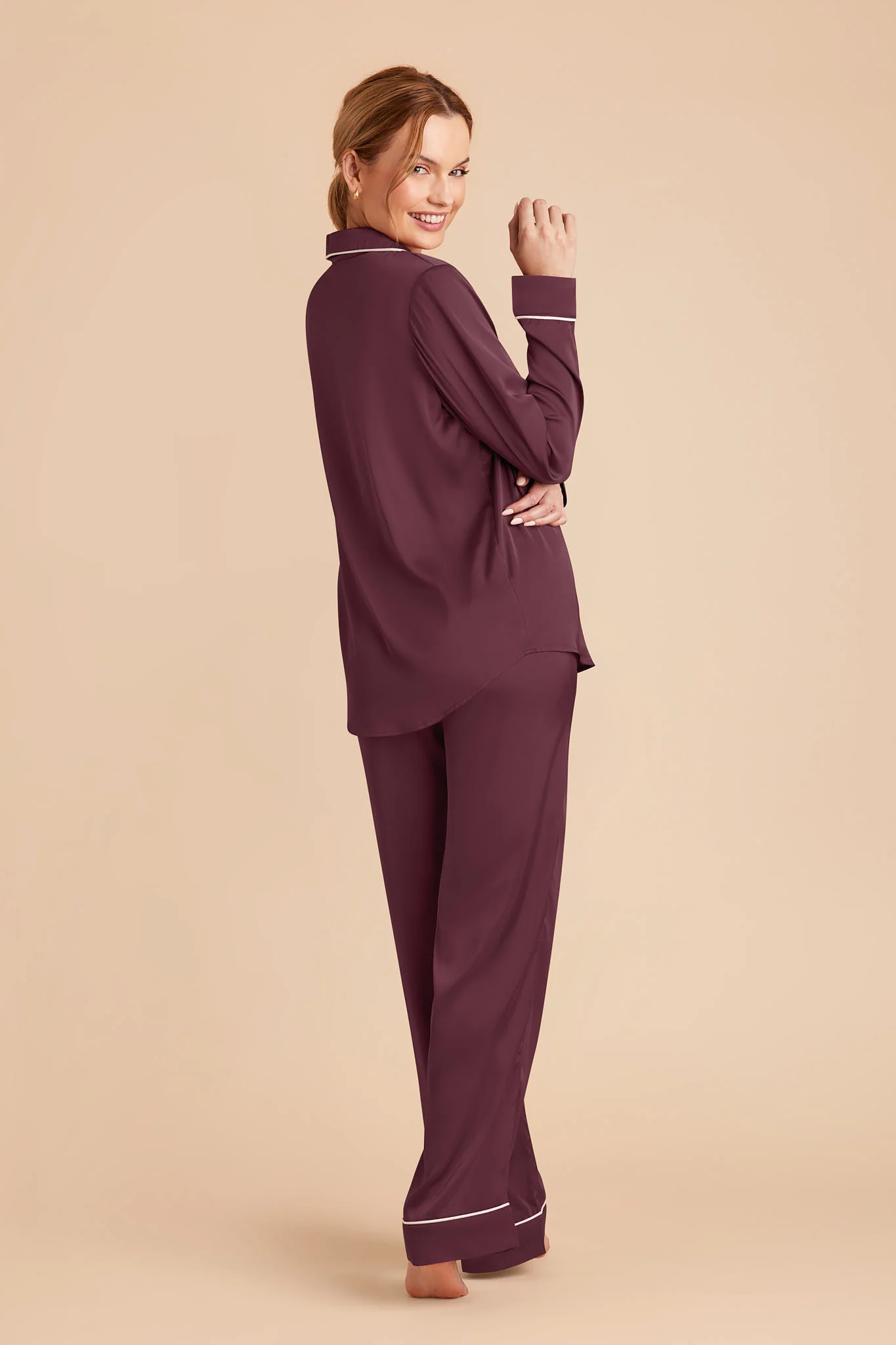 Jenna Matte Satin Pajama Set - Cabernet - Image 4