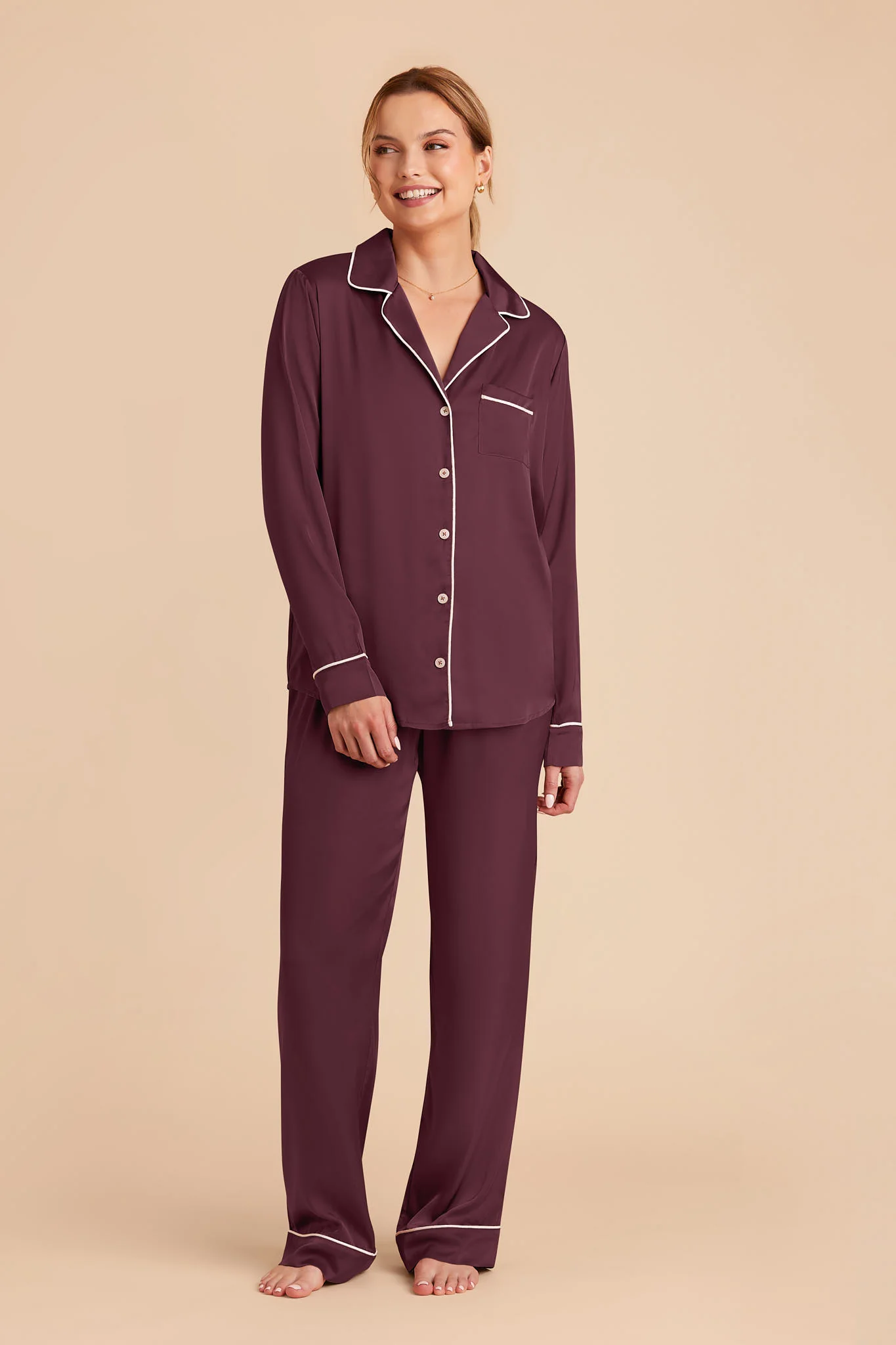 Jenna Matte Satin Pajama Set - Cabernet - Image 5