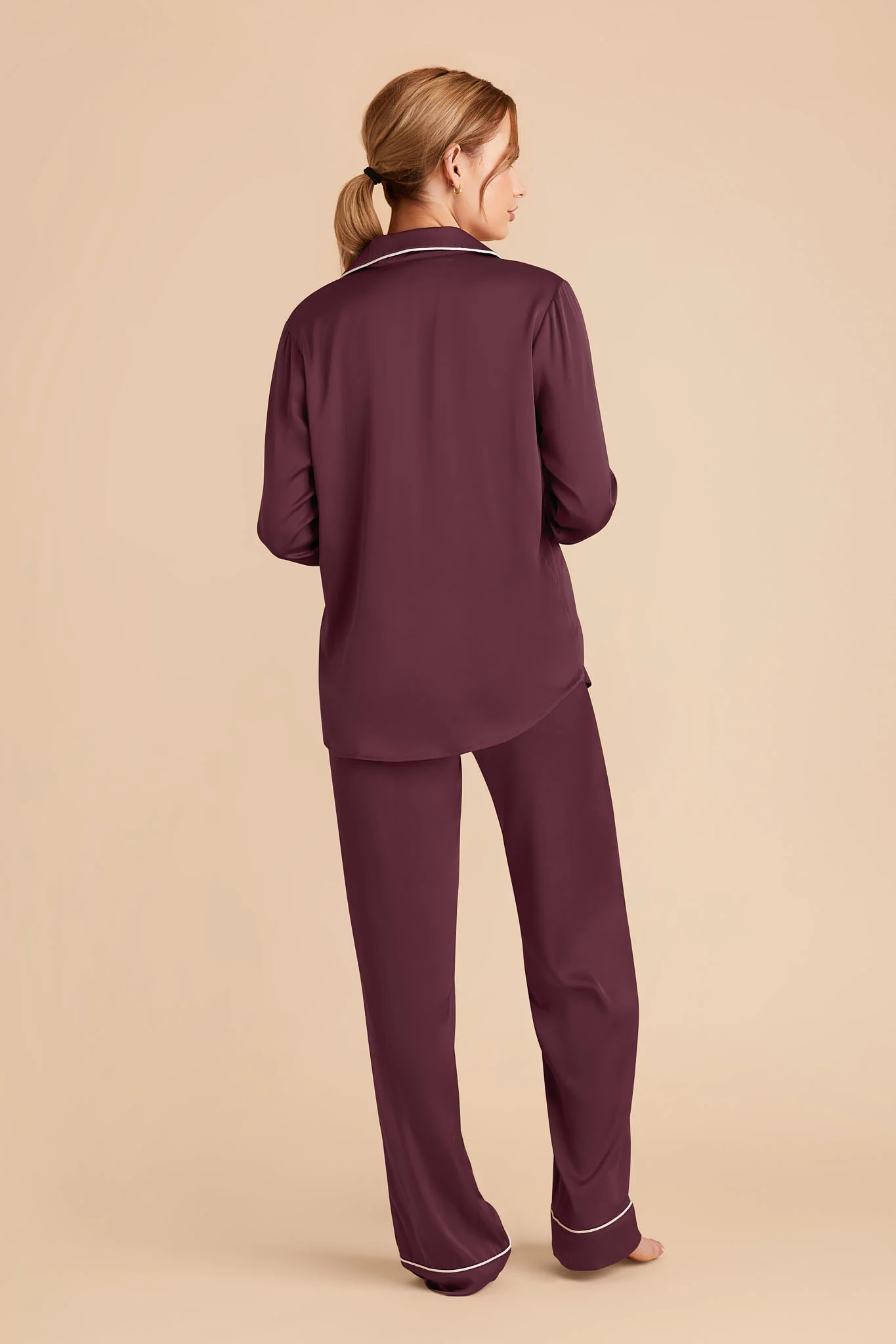 Jenna Matte Satin Pajama Set - Cabernet - Image 6