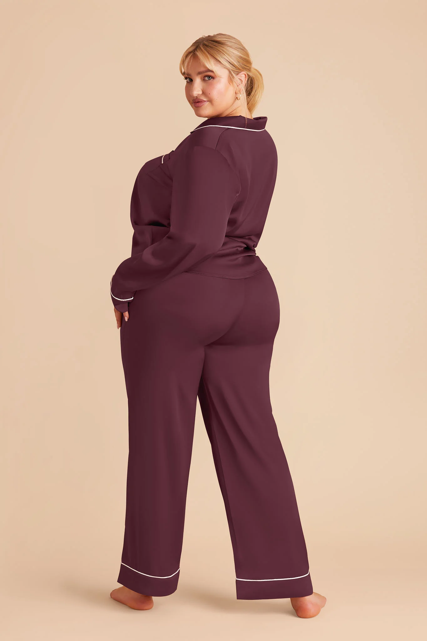 Jenna Matte Satin Pajama Set - Cabernet - Image 8