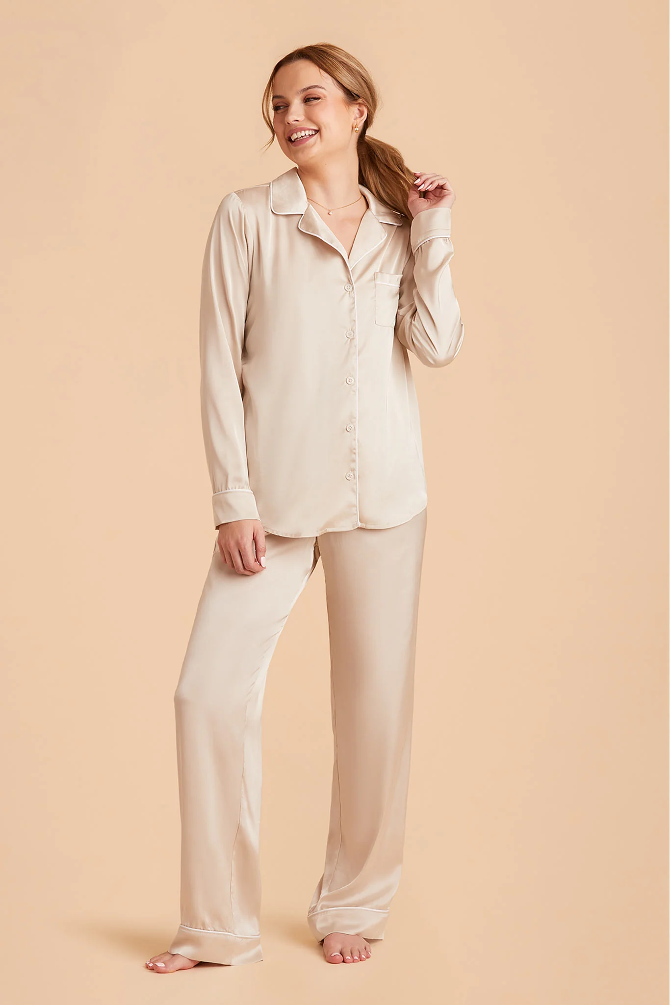 Jenna Matte Satin Pajama Set - Champagne - Image 10