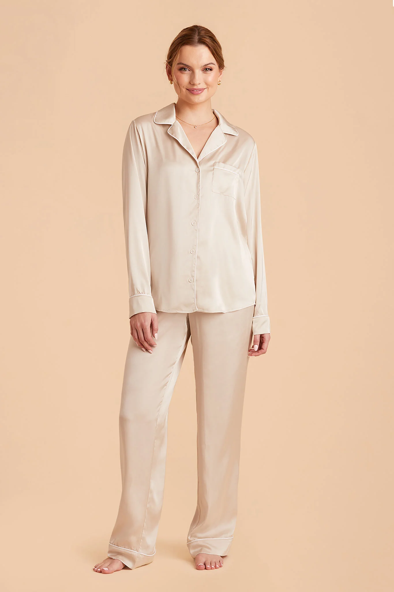 Jenna Matte Satin Pajama Set - Champagne - Image 4