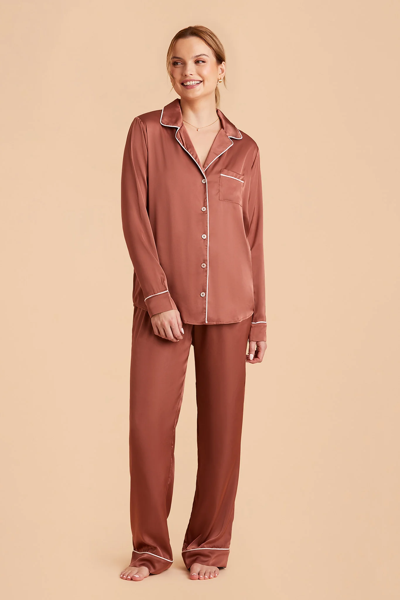 Jenna Matte Satin Pajama Set - Desert Rose - Image 4