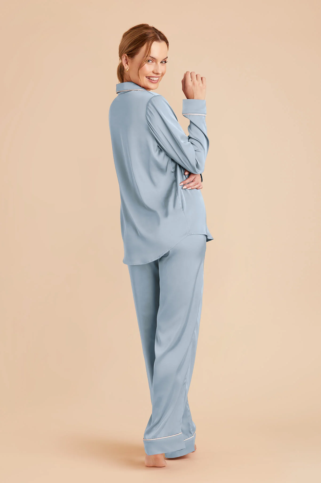 Jenna Matte Satin Pajama Set - Dusty Blue - Image 3