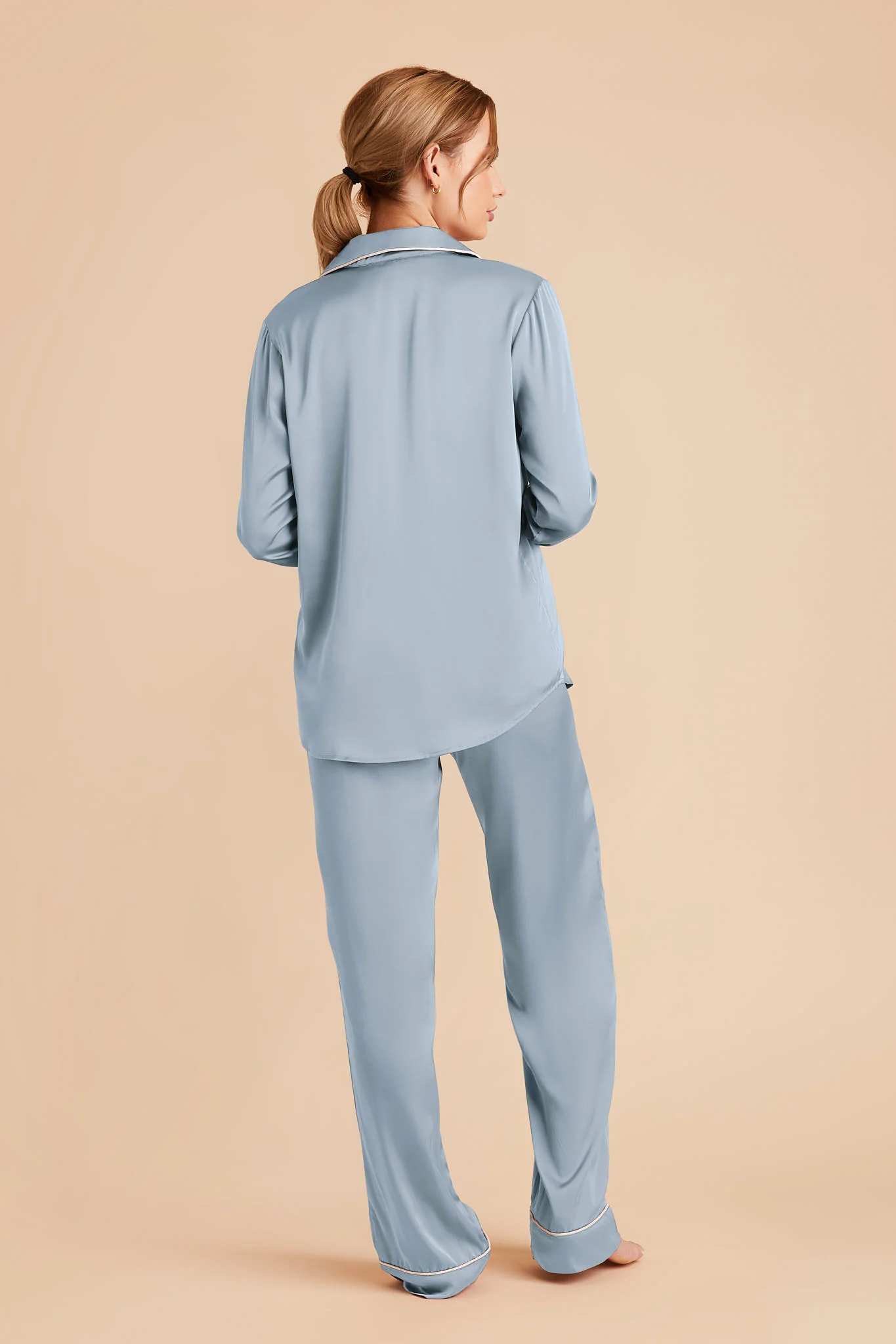 Jenna Matte Satin Pajama Set - Dusty Blue - Image 4