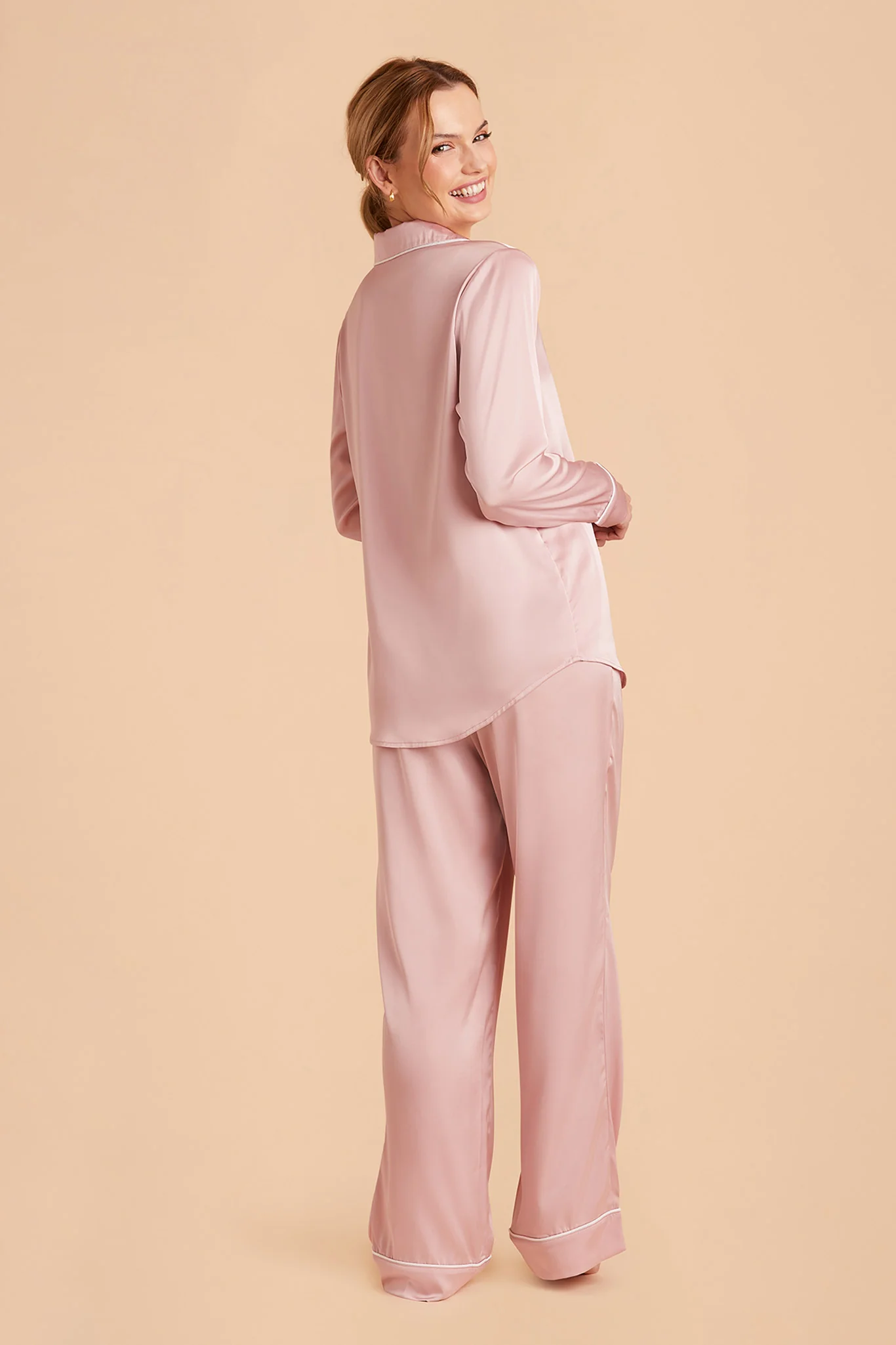 Jenna Matte Satin Pajama Set - Dusty Pink - Image 10