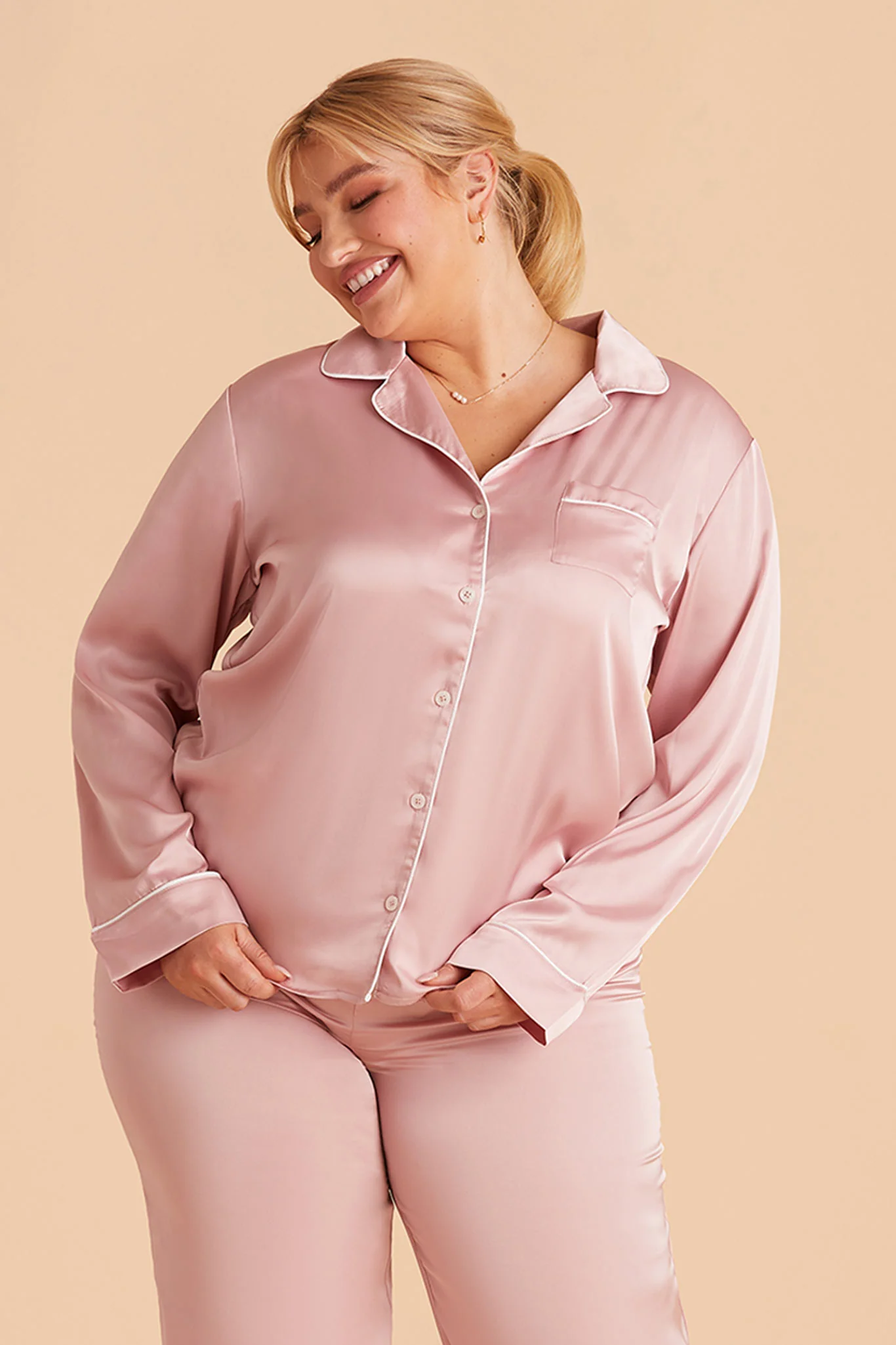 Jenna Matte Satin Pajama Set - Dusty Pink - Image 11