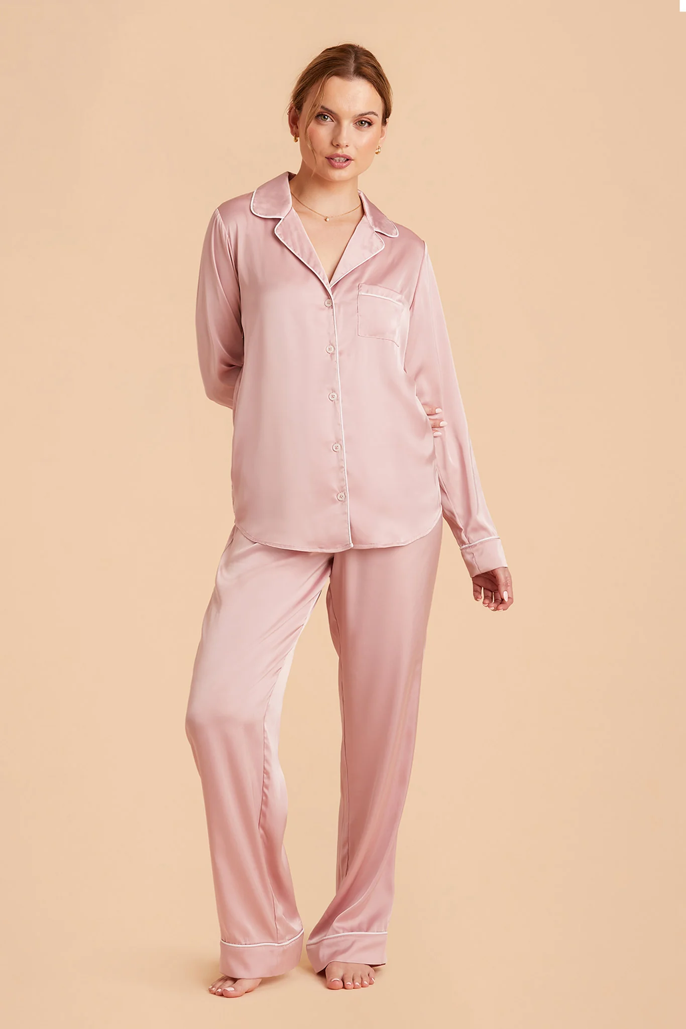 Jenna Matte Satin Pajama Set - Dusty Pink - Image 6