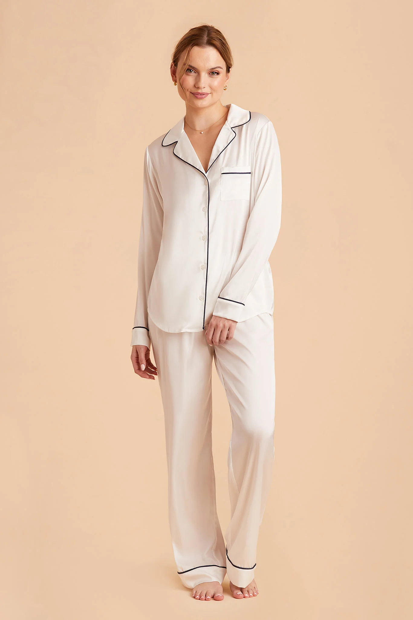Jenna Matte Satin Pajama Set - Ivory - Image 3