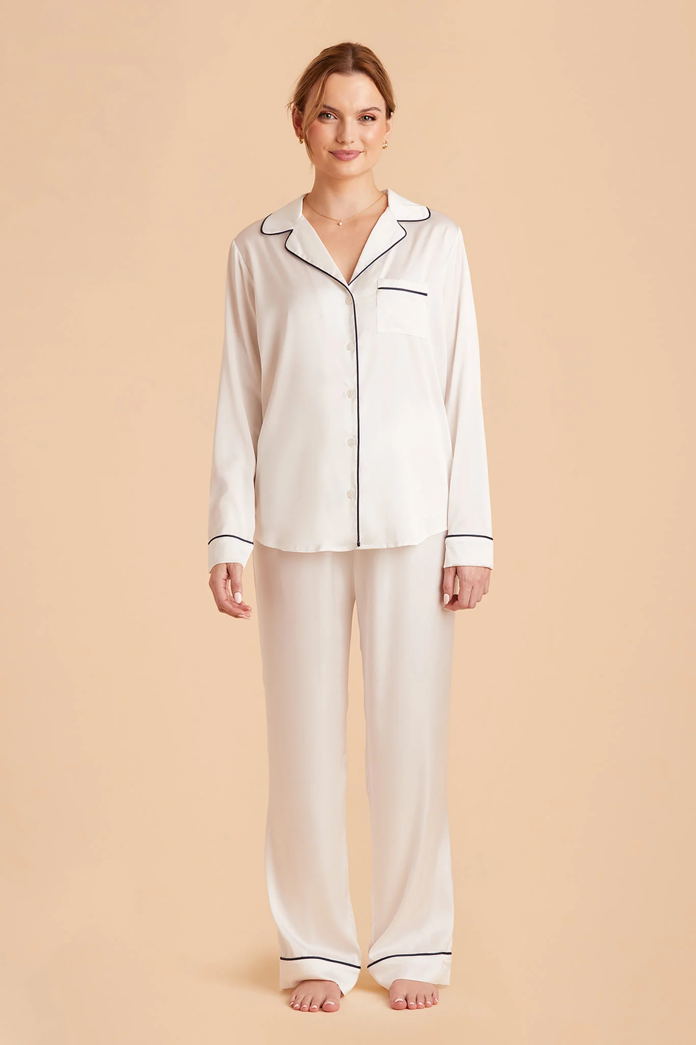 Jenna Matte Satin Pajama Set - Ivory - Image 5