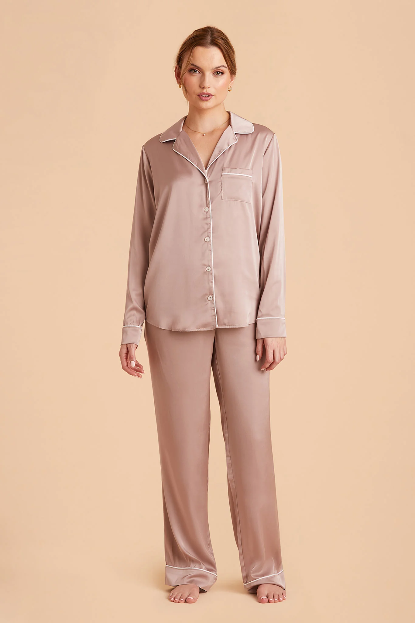 Jenna Matte Satin Pajama Set - Mauve Taupe