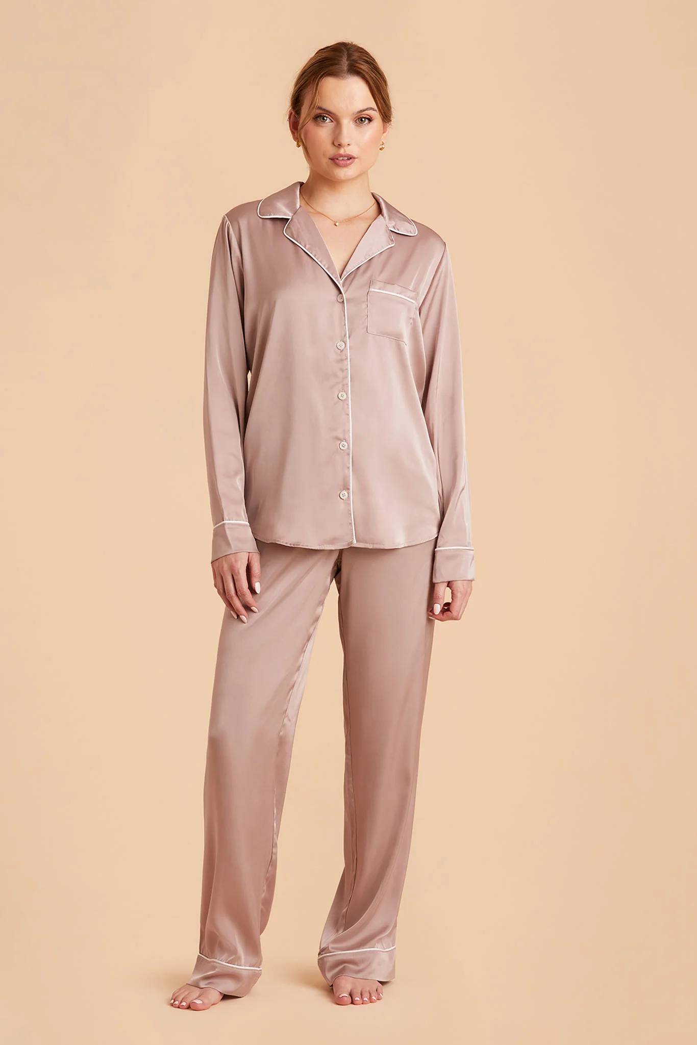 Jenna Matte Satin Pajama Set - Mauve Taupe - Image 3