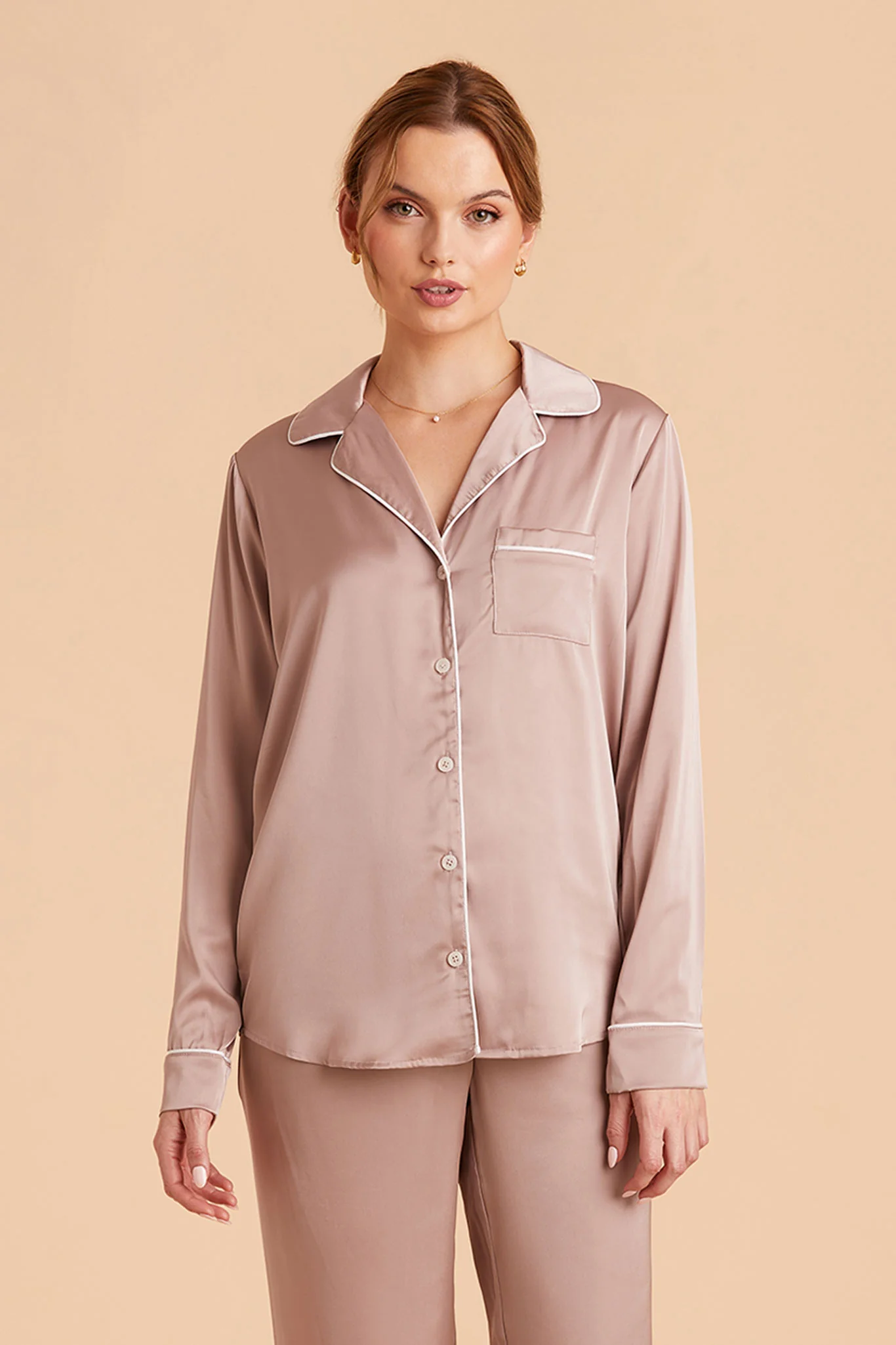 Jenna Matte Satin Pajama Set - Mauve Taupe - Image 4