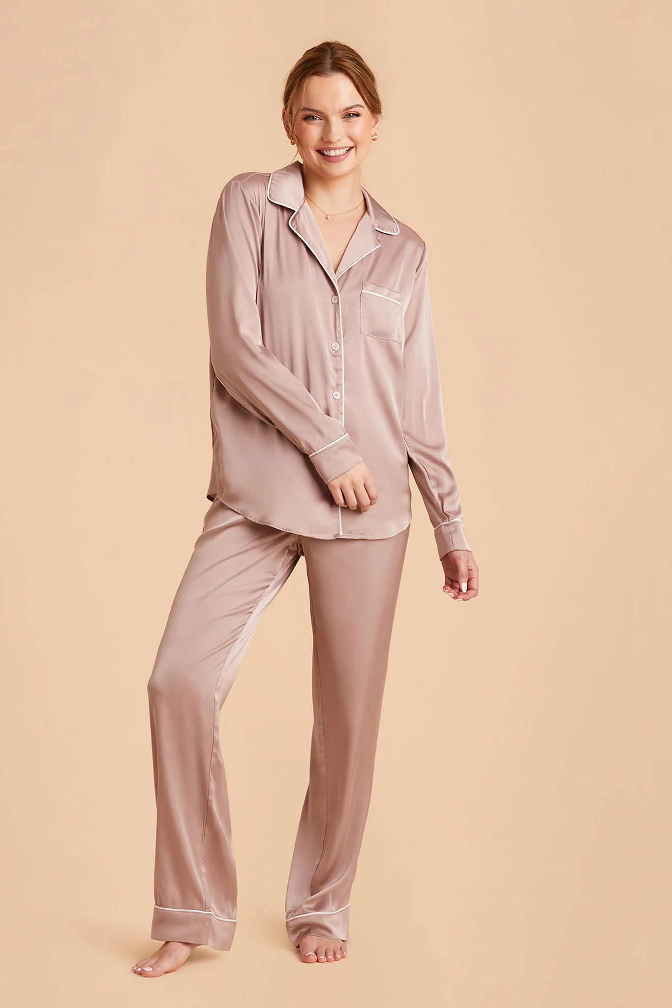Jenna Matte Satin Pajama Set - Mauve Taupe - Image 6