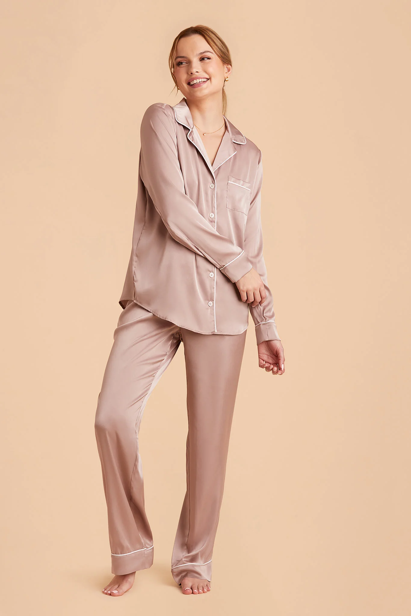 Jenna Matte Satin Pajama Set - Mauve Taupe - Image 7