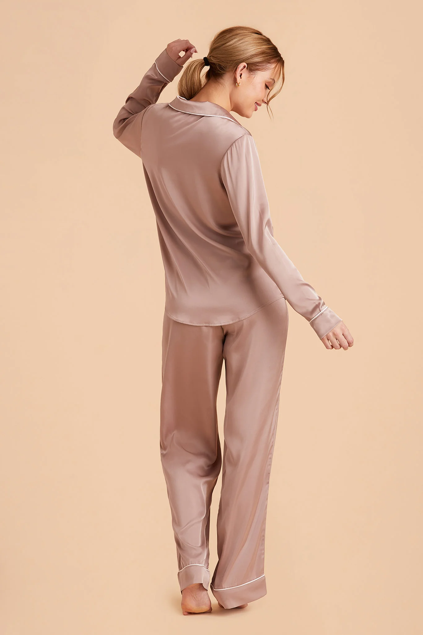 Jenna Matte Satin Pajama Set - Mauve Taupe - Image 9