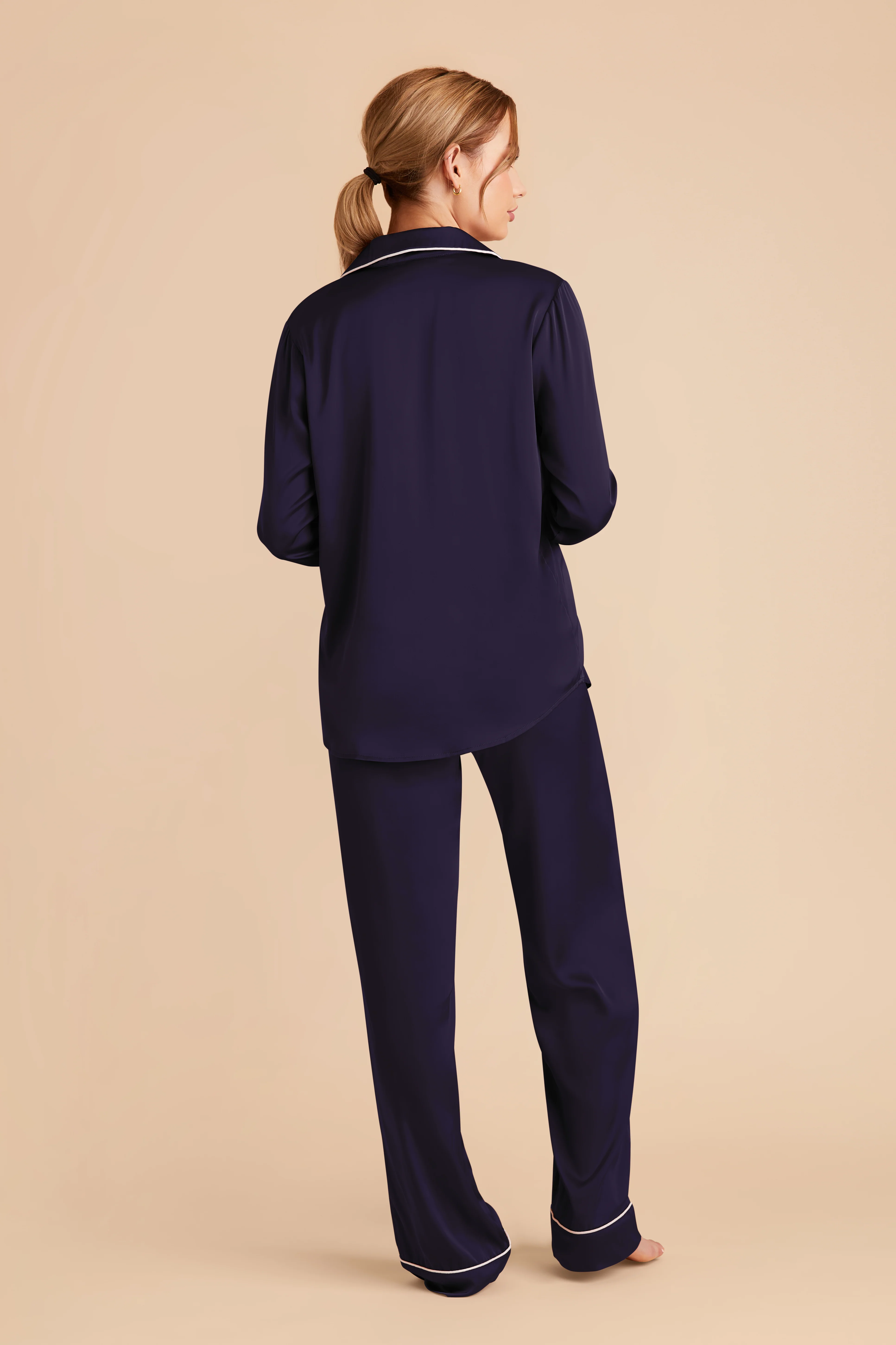 Jenna Matte Satin Pajama Set - Navy - Image 6