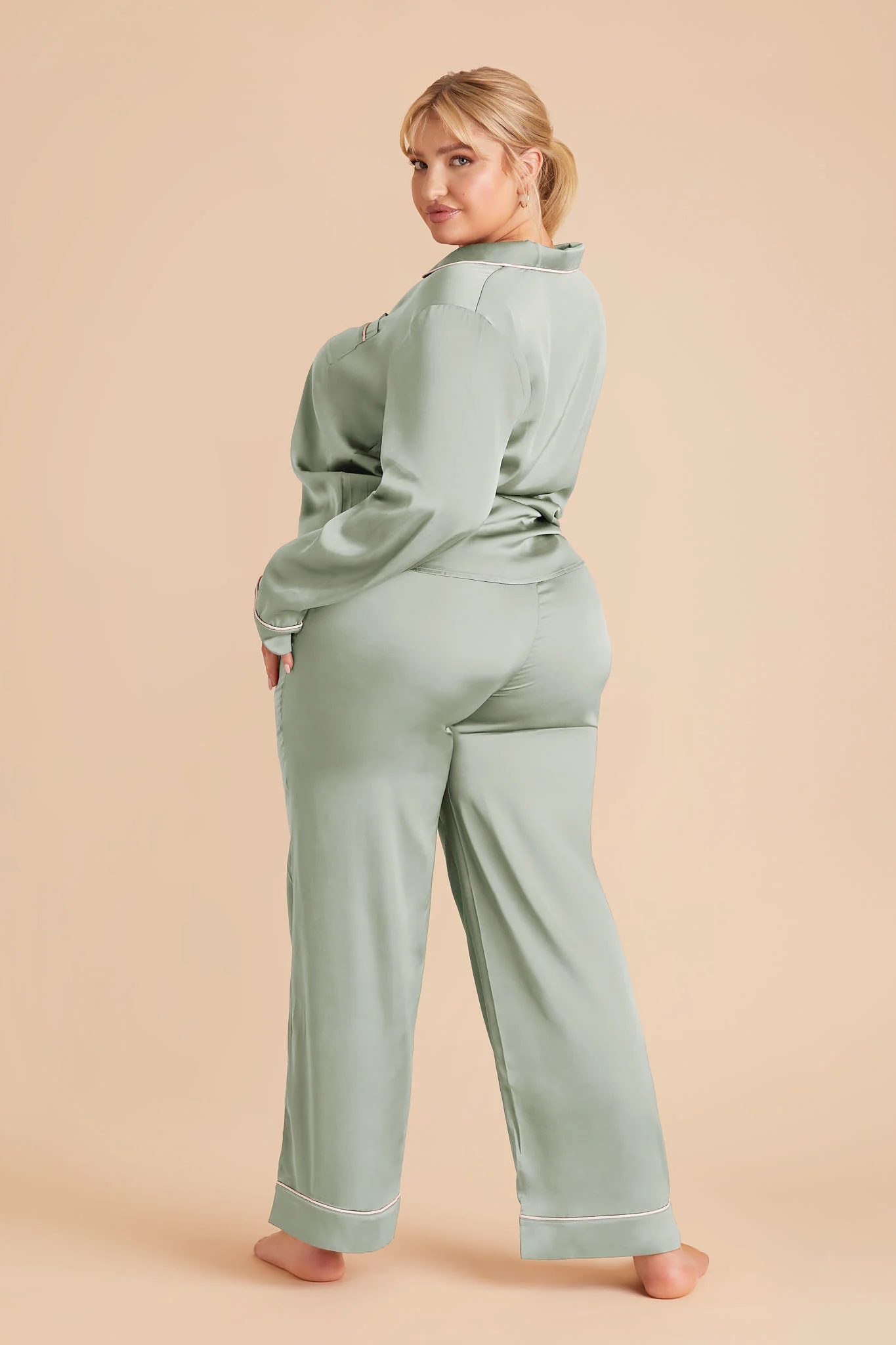 Jenna Matte Satin Pajama Set - Sage - Image 6