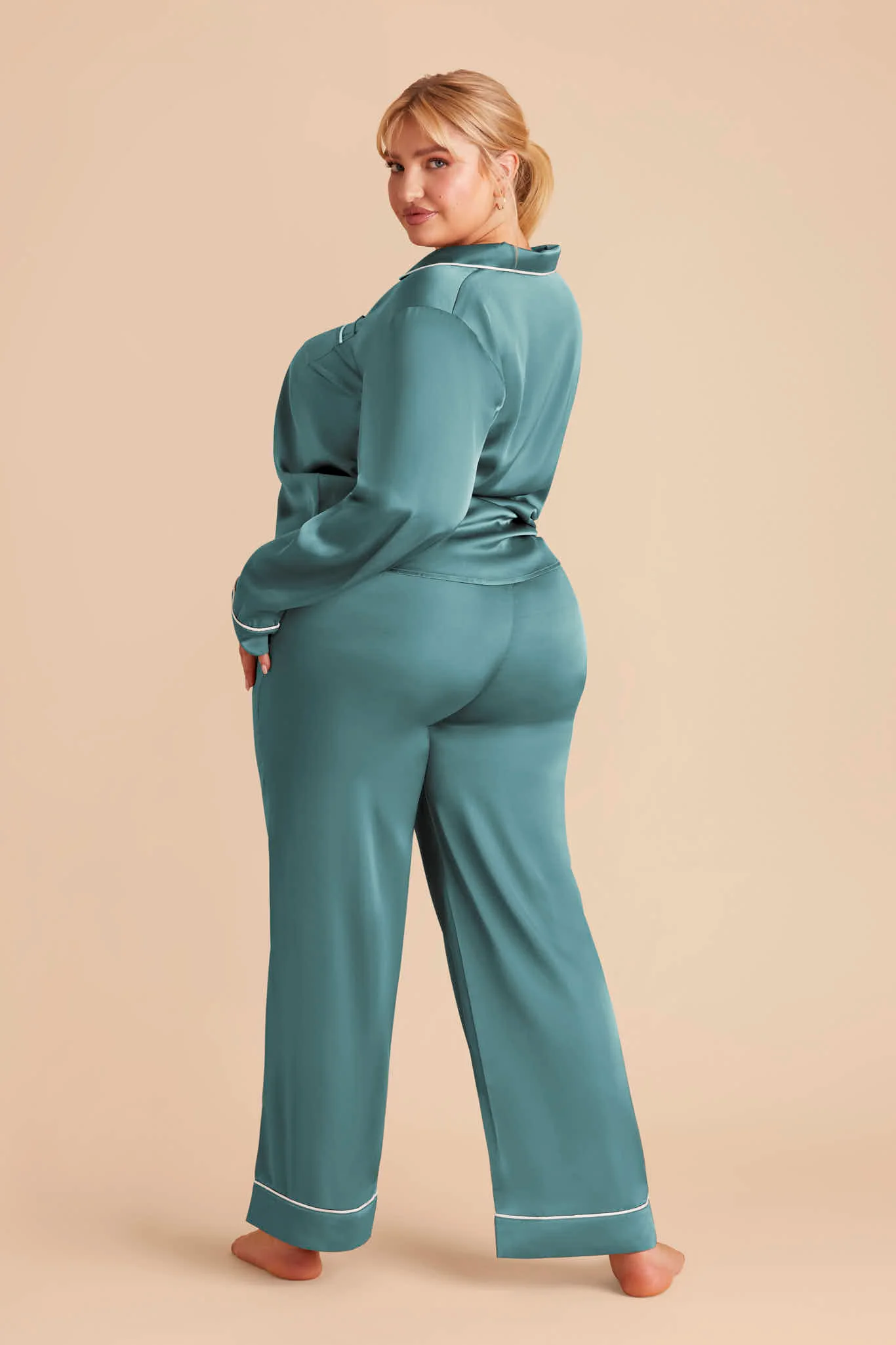 Jenna Matte Satin Pajama Set - Sea Glass - Image 8