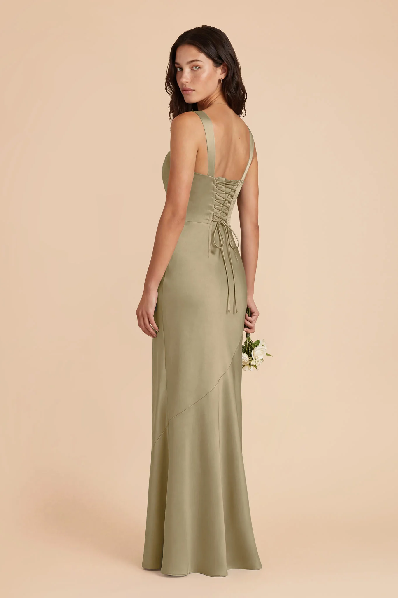 Jennie Matte Satin Dress - Moss Green - Image 3