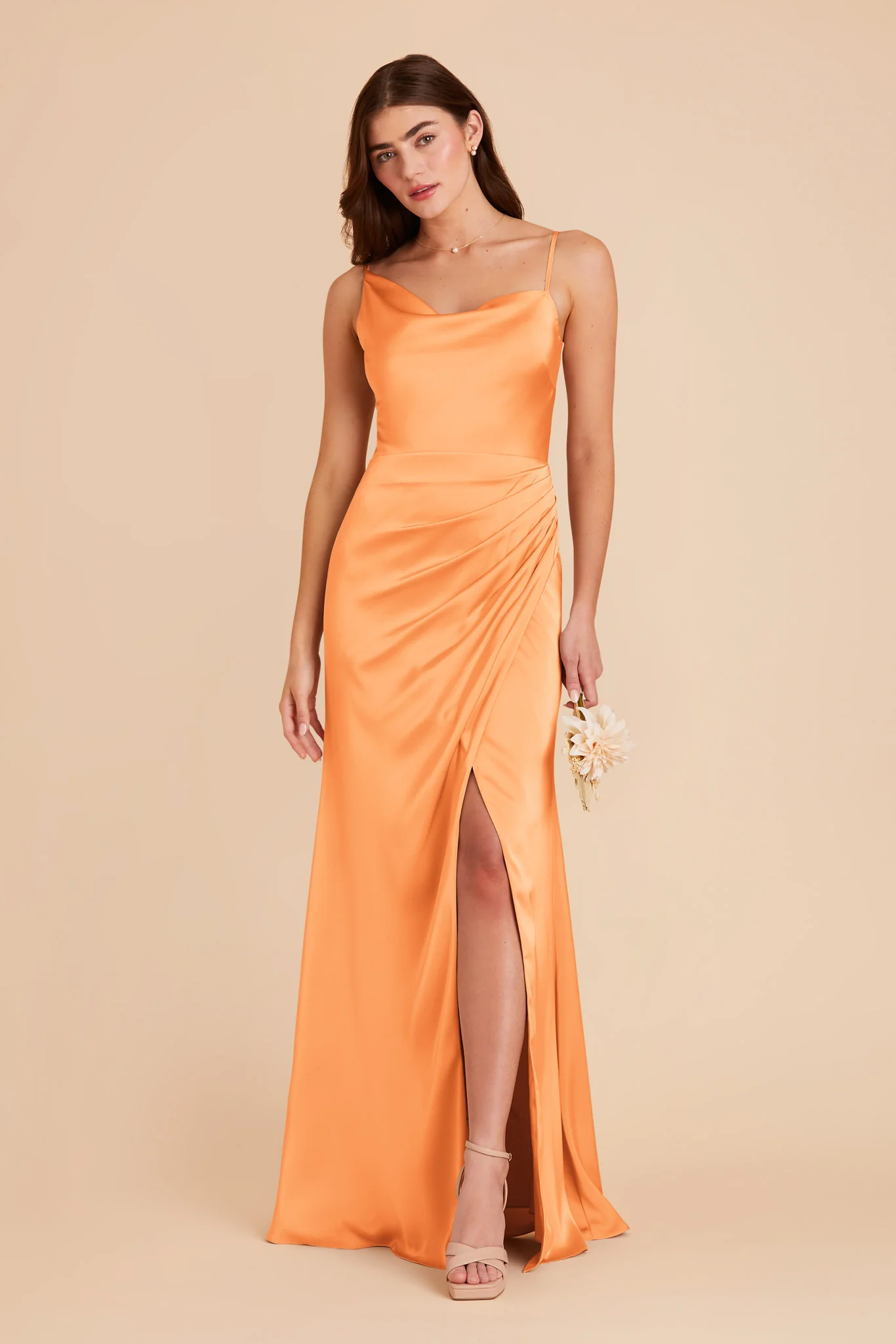 Jennifer Matte Satin Dress - Apricot - Image 3