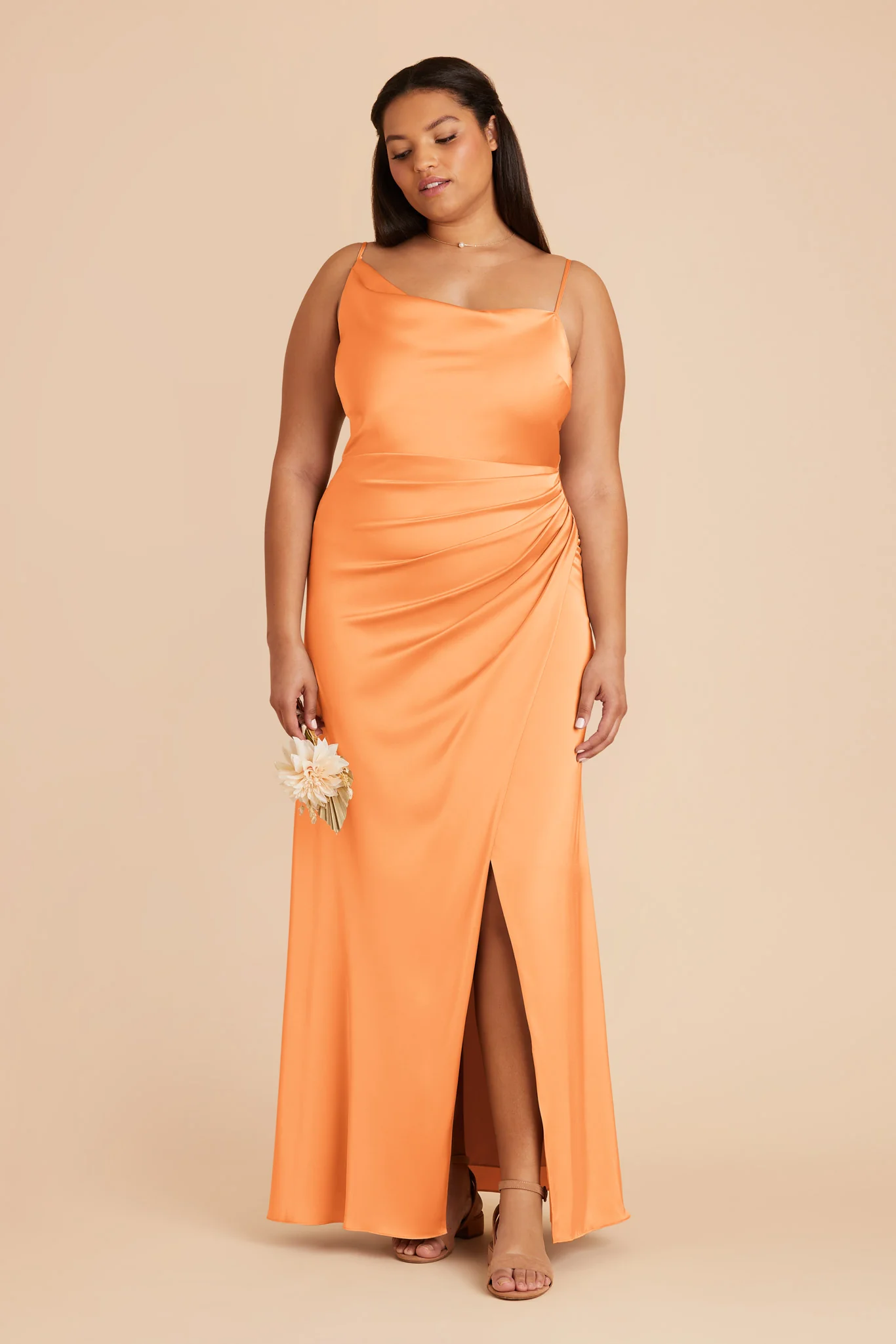 Jennifer Matte Satin Dress - Apricot - Image 7