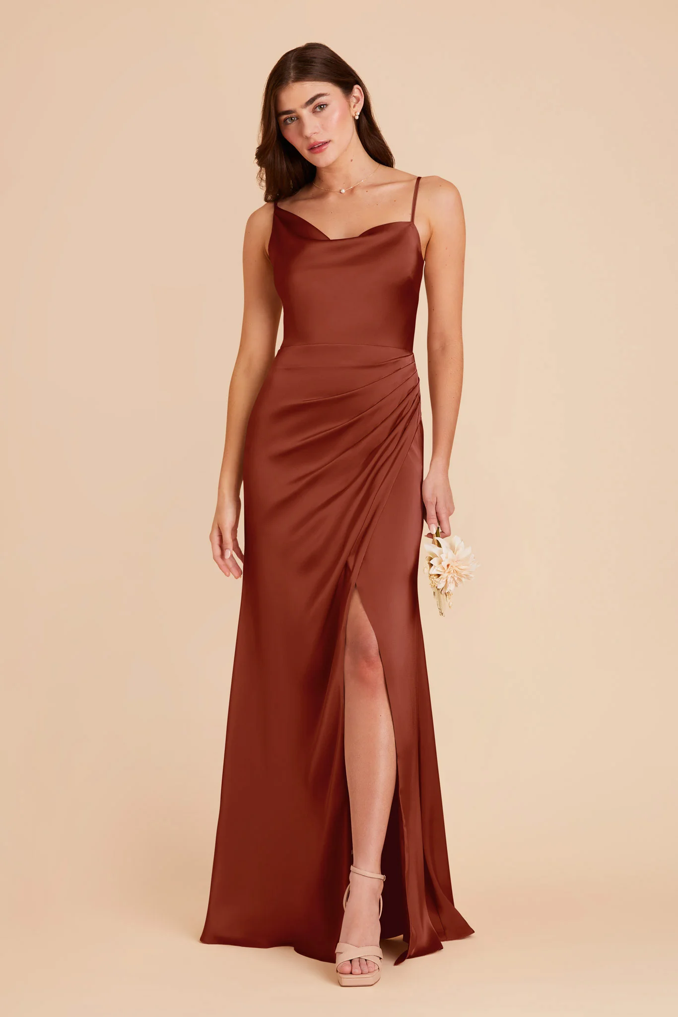 Jennifer Matte Satin Dress - Auburn - Image 3