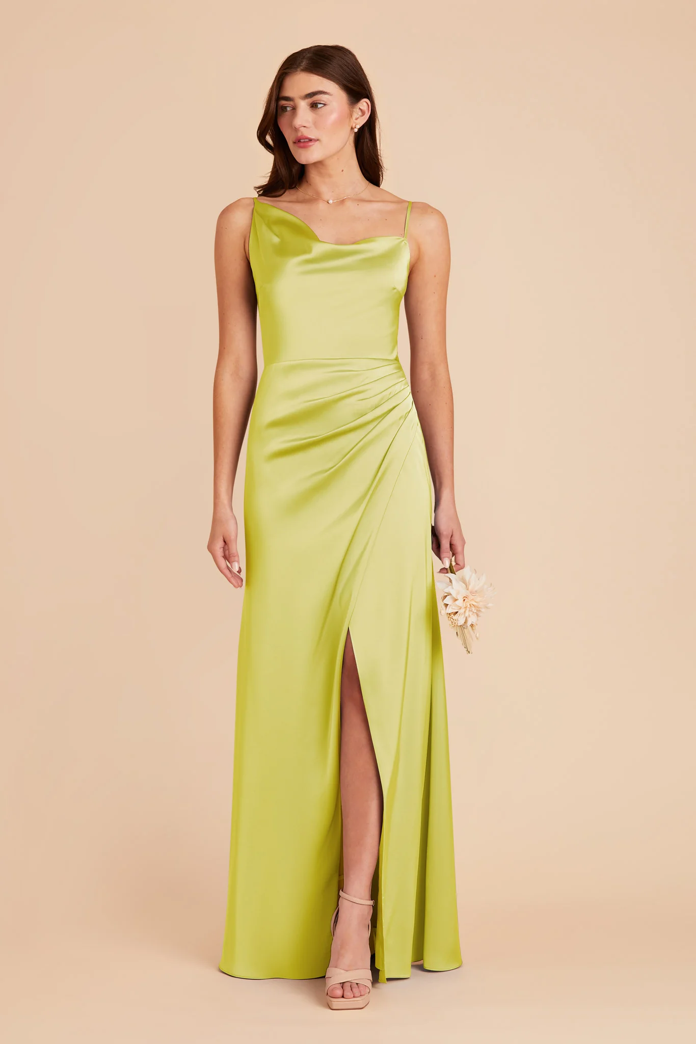 Jennifer Matte Satin Dress - Chartreuse - Image 4