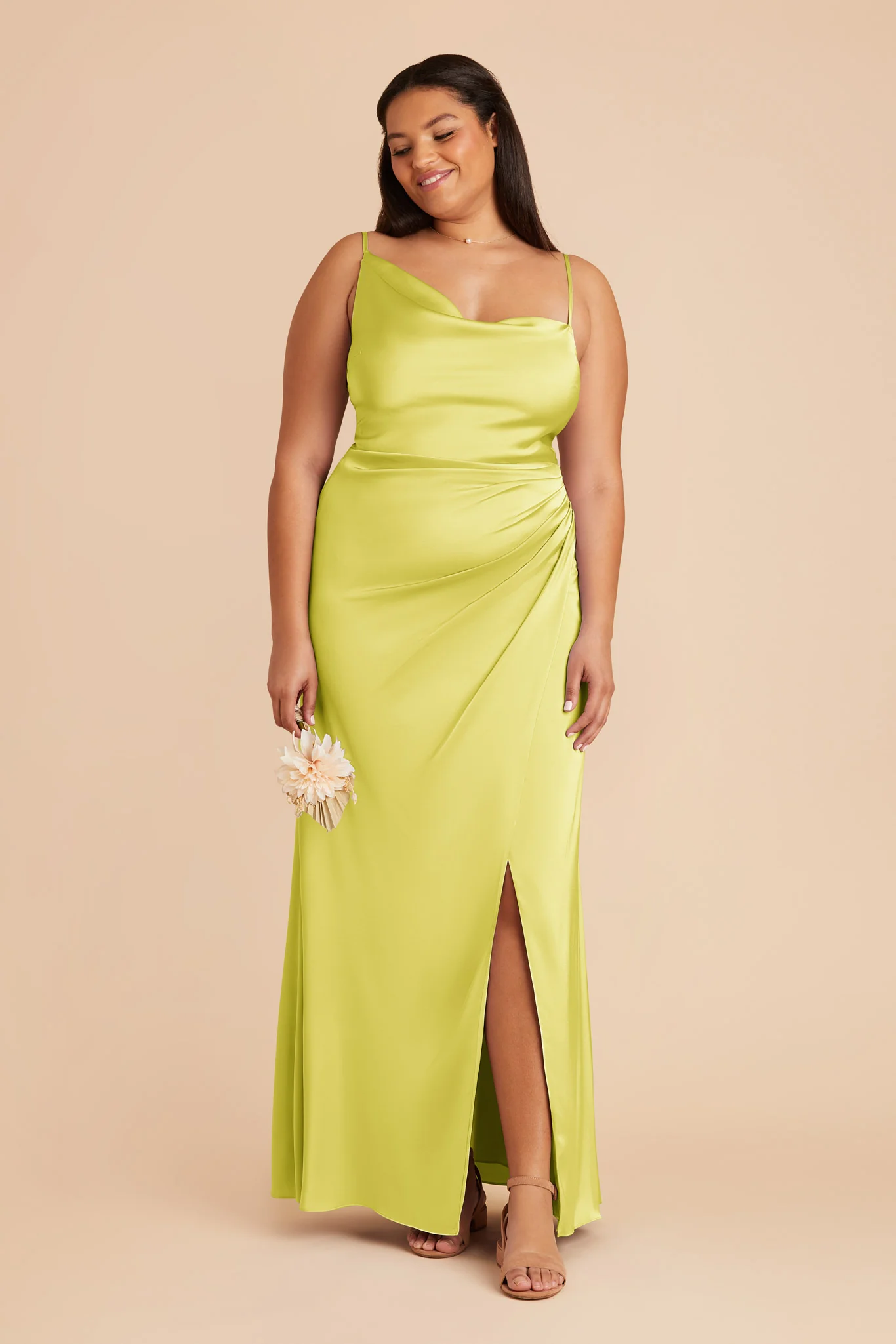 Jennifer Matte Satin Dress - Chartreuse - Image 8