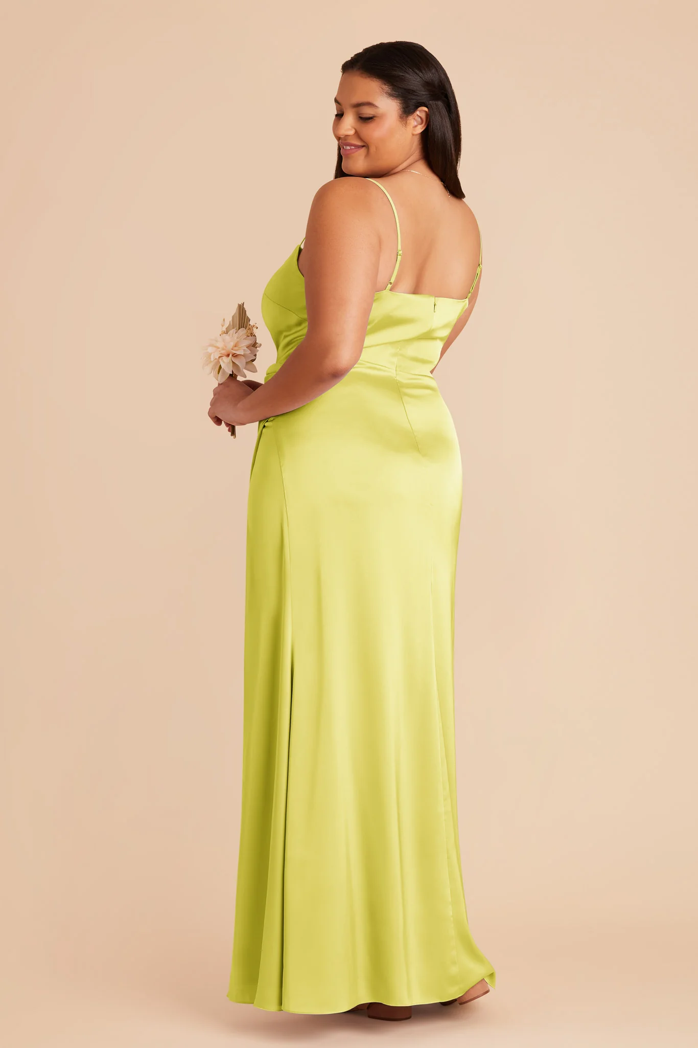 Jennifer Matte Satin Dress - Chartreuse - Image 9