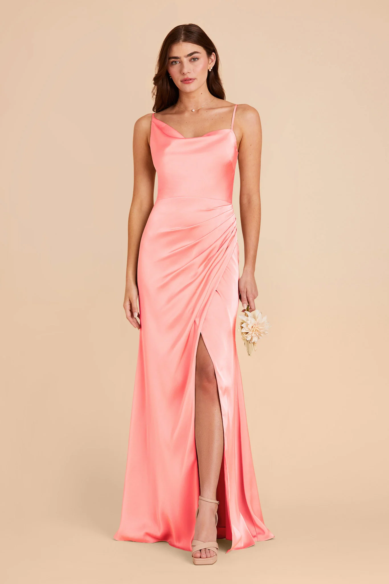Jennifer Matte Satin Dress - Coral Pink
