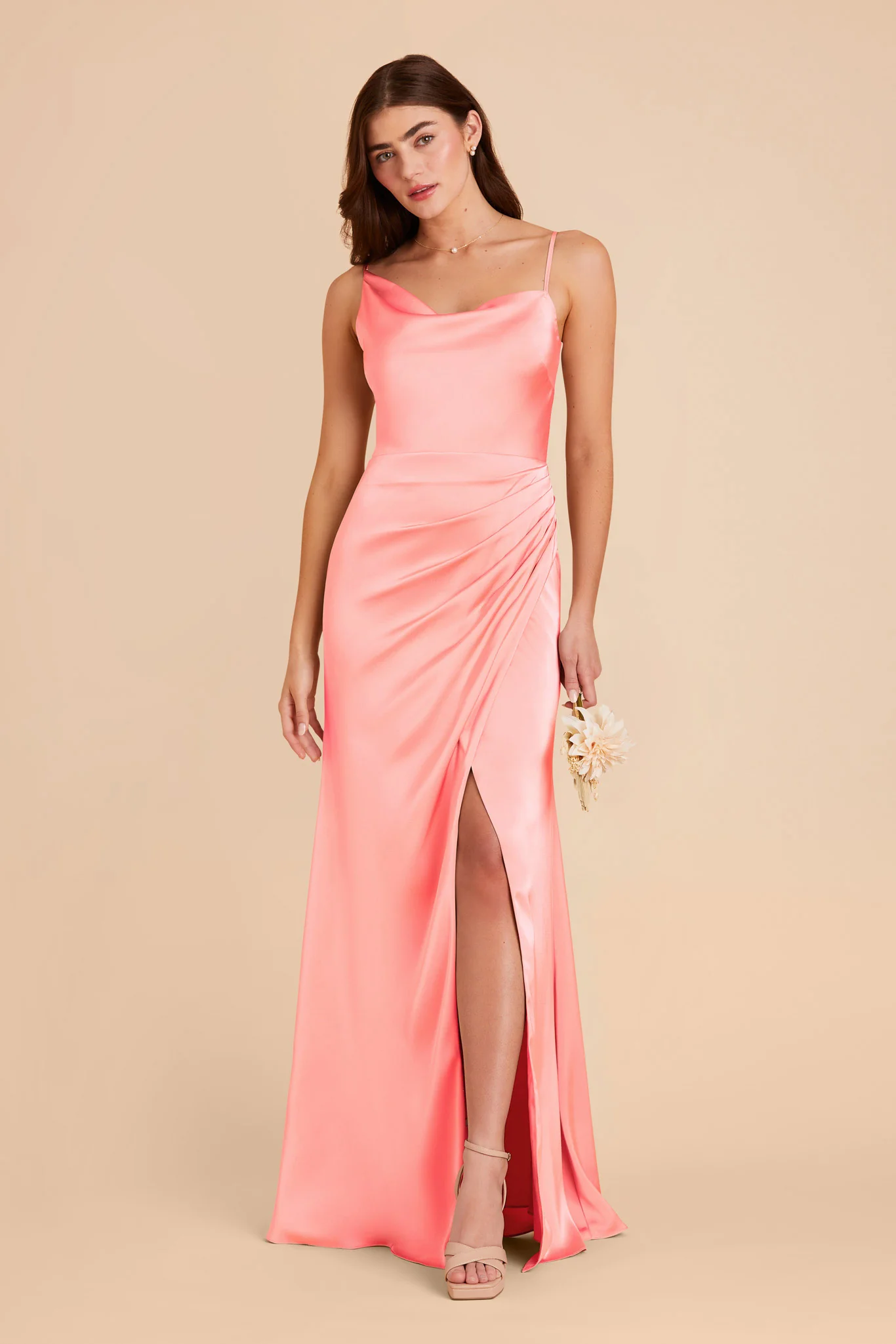 Jennifer Matte Satin Dress - Coral Pink - Image 3