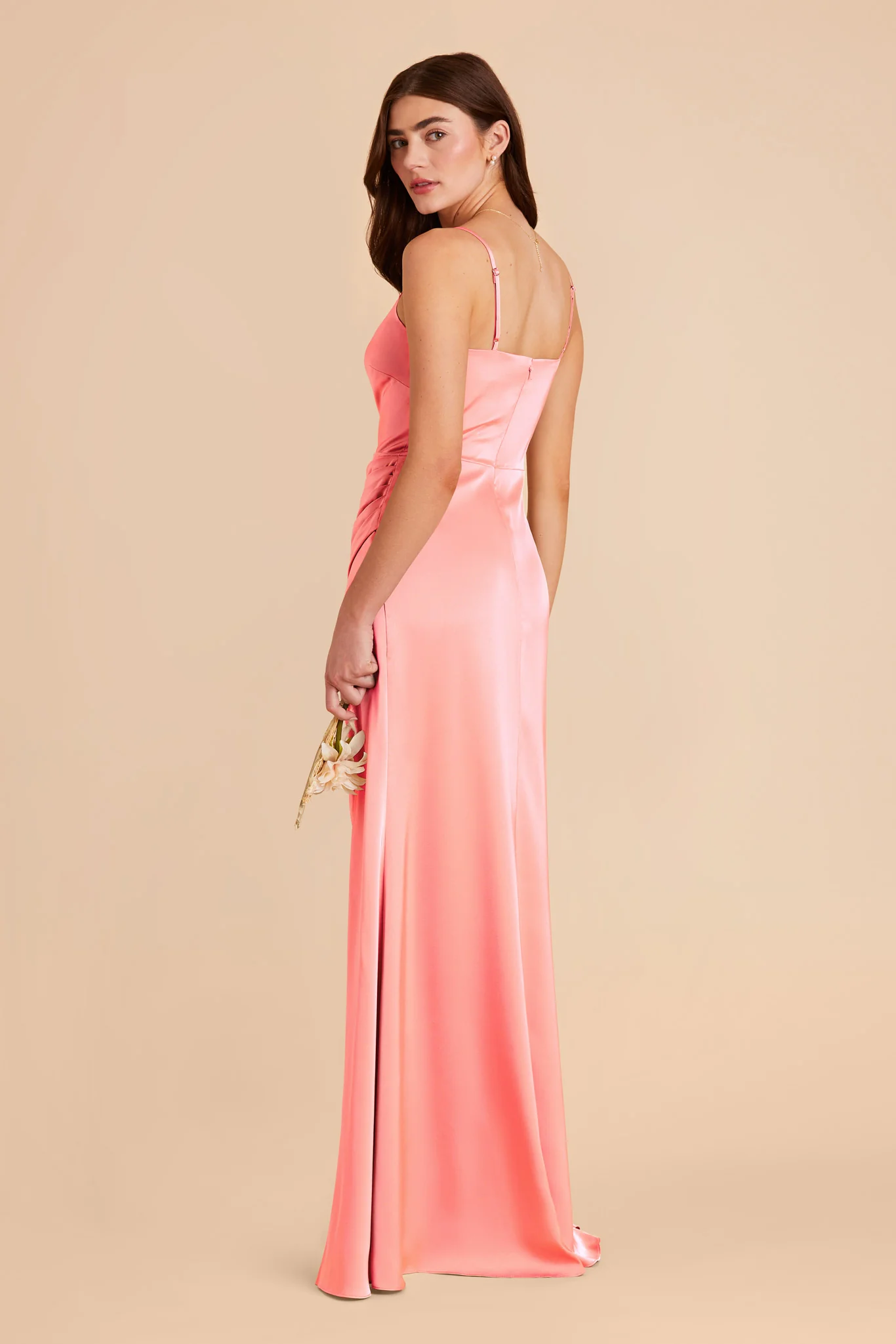 Jennifer Matte Satin Dress - Coral Pink - Image 4