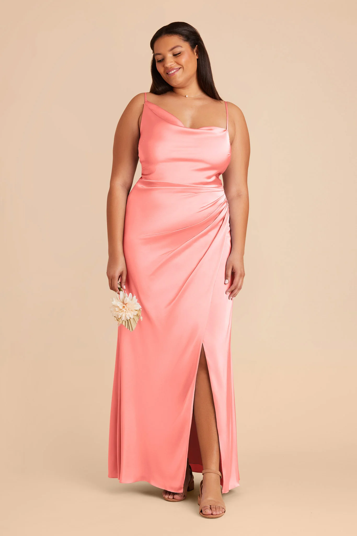 Jennifer Matte Satin Dress - Coral Pink - Image 7